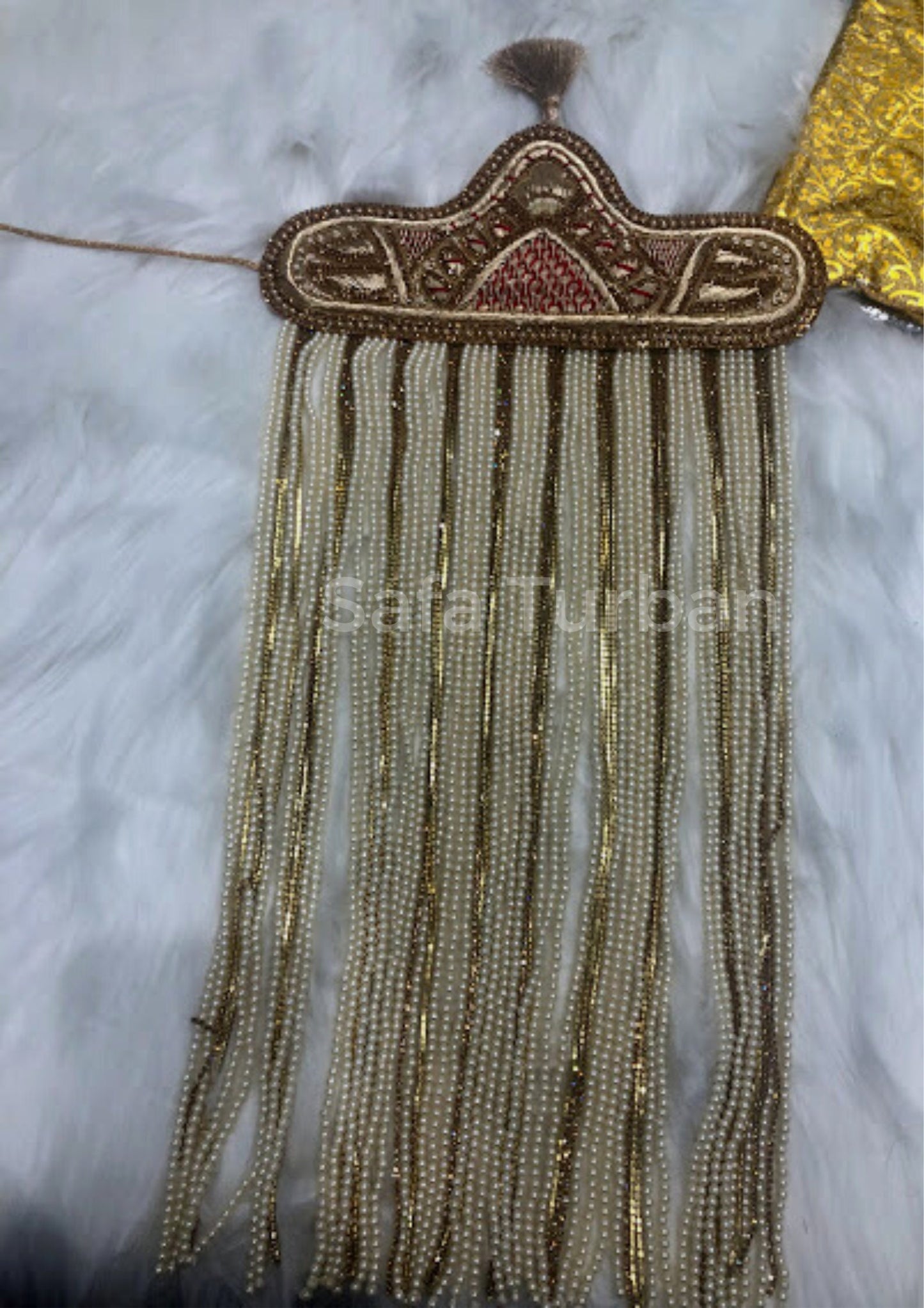 Indian Groom Sehra- Indian Wedding Accessories- Sehra with Golden, White and Pearl Beads