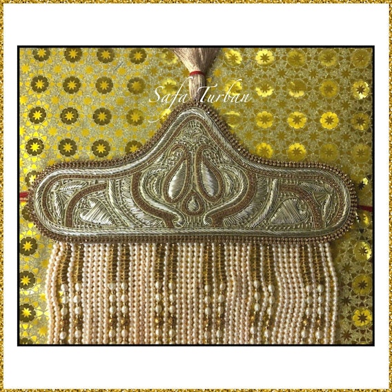 Indian Groom Sehra- Indian Wedding Accessories- Sehra with Golden and White Pearl