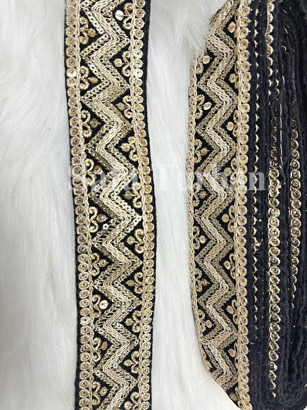 Black Embroidery Lace with Zig Zag Pattern for Dresses, Sarees, Lehenga, Suits, Blouses, Dupatta, Chunri, and Craft