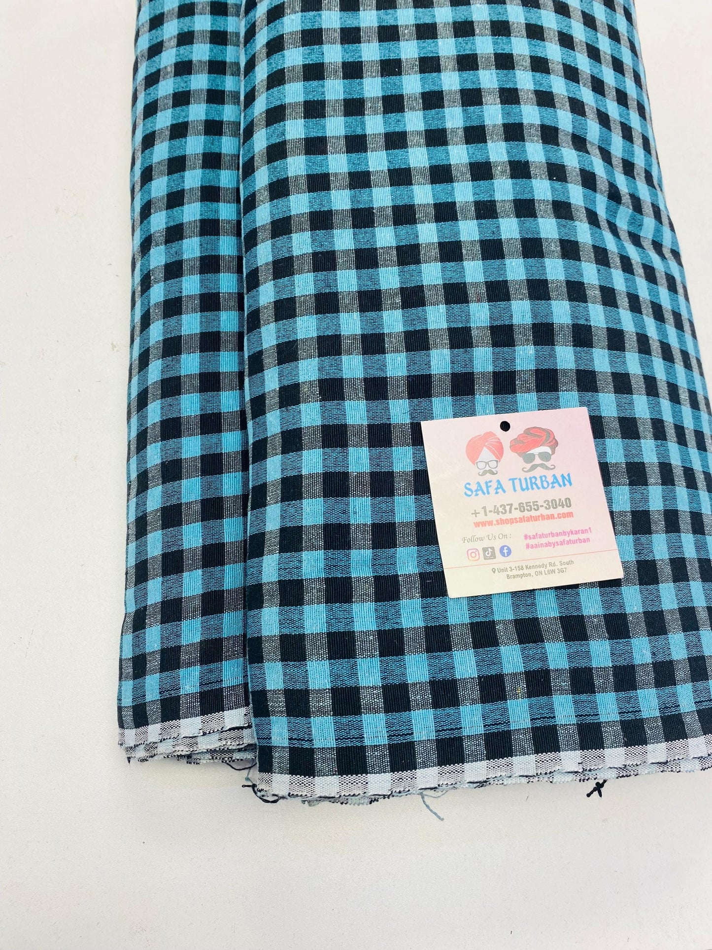 Sikh Desi Parna (Dabbi wala)- Unstitched Sea Green & Black Check Parna