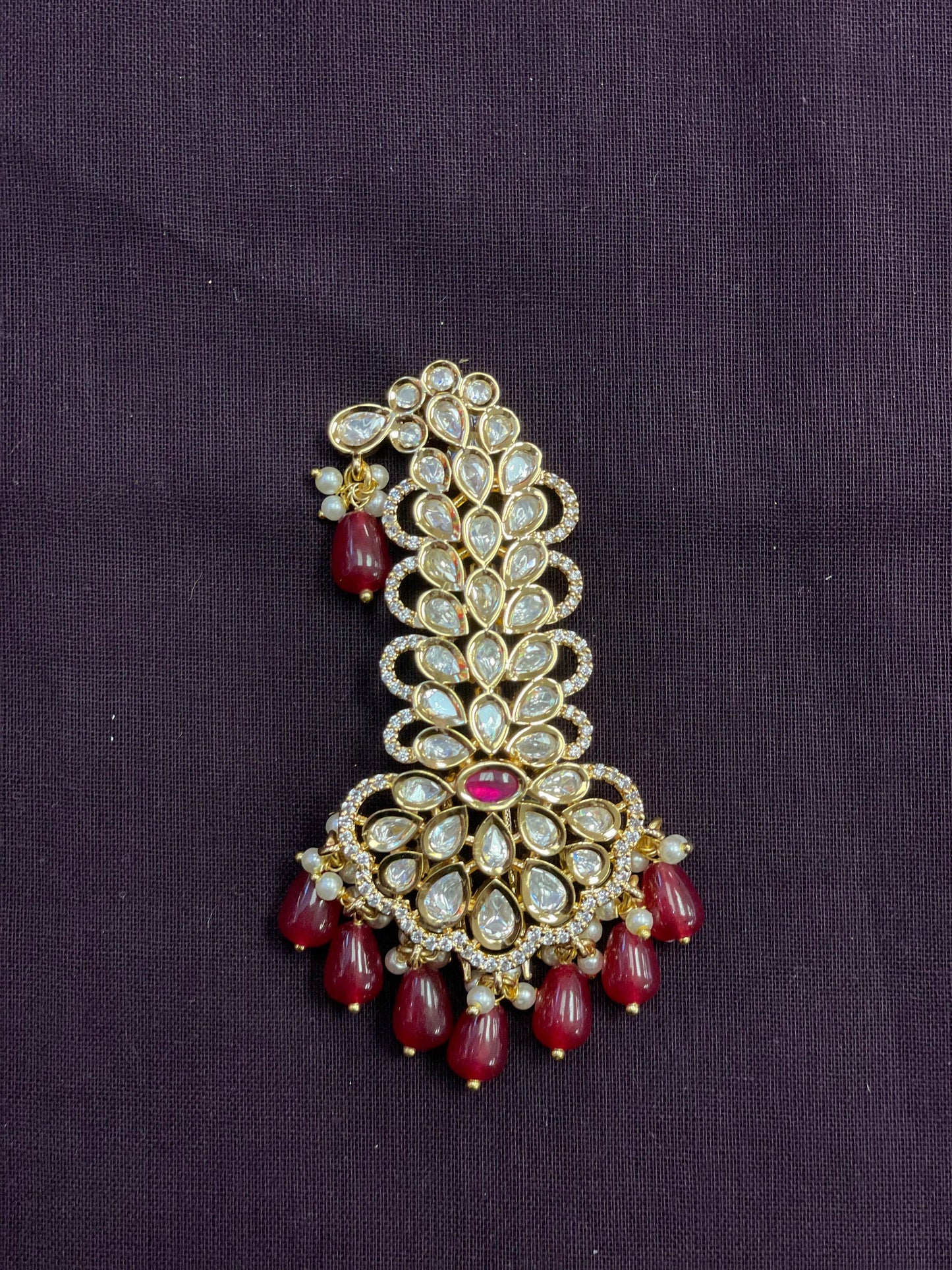Indian Groom Wedding Accessories-Pachi Kundan Maroon Kalangi/Kalgi for Men's Safa/Groom Pagdi