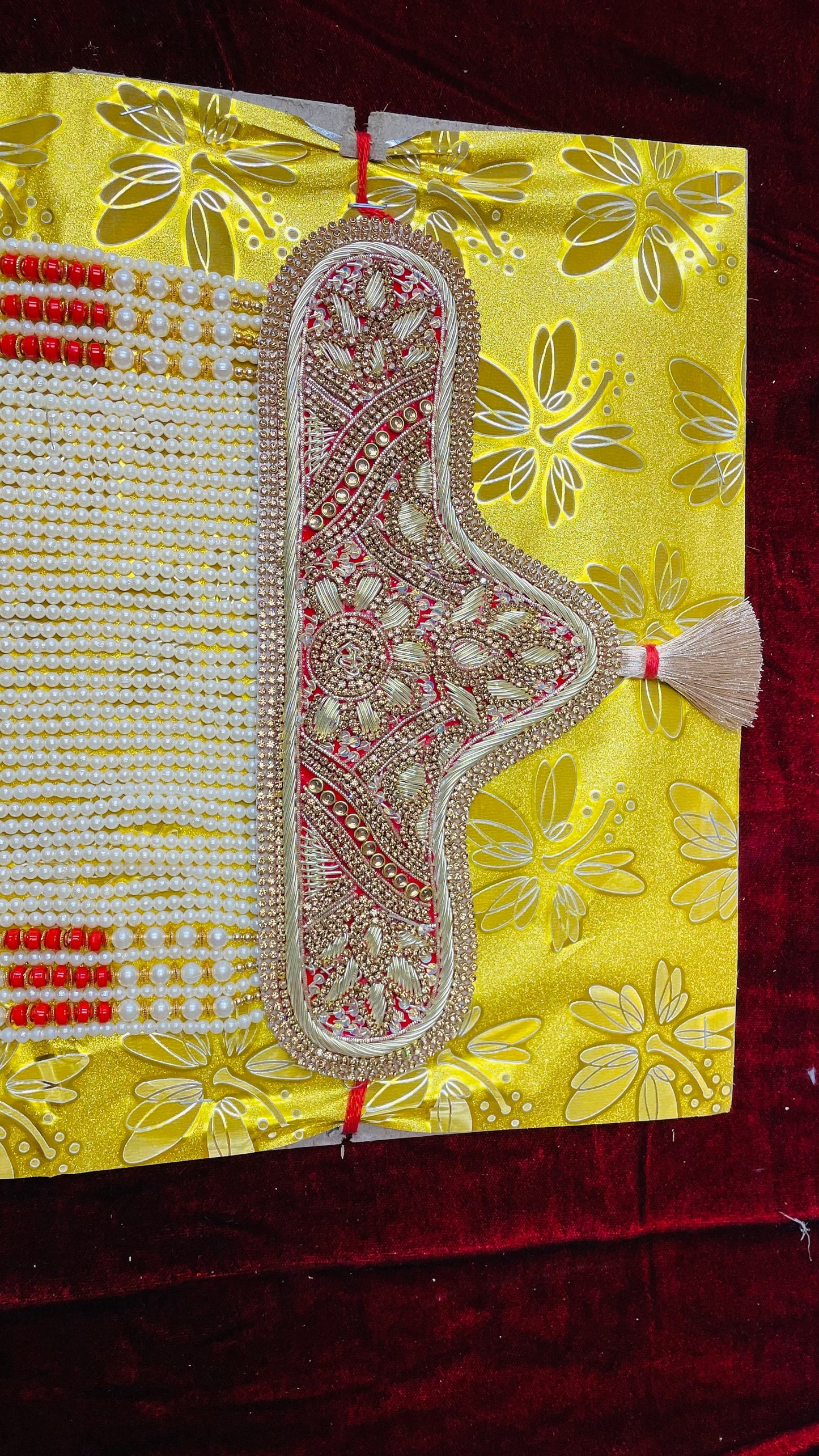 Indian Groom Sehra- Indian Wedding Accessories-Golden Sehra with Red and White Beads