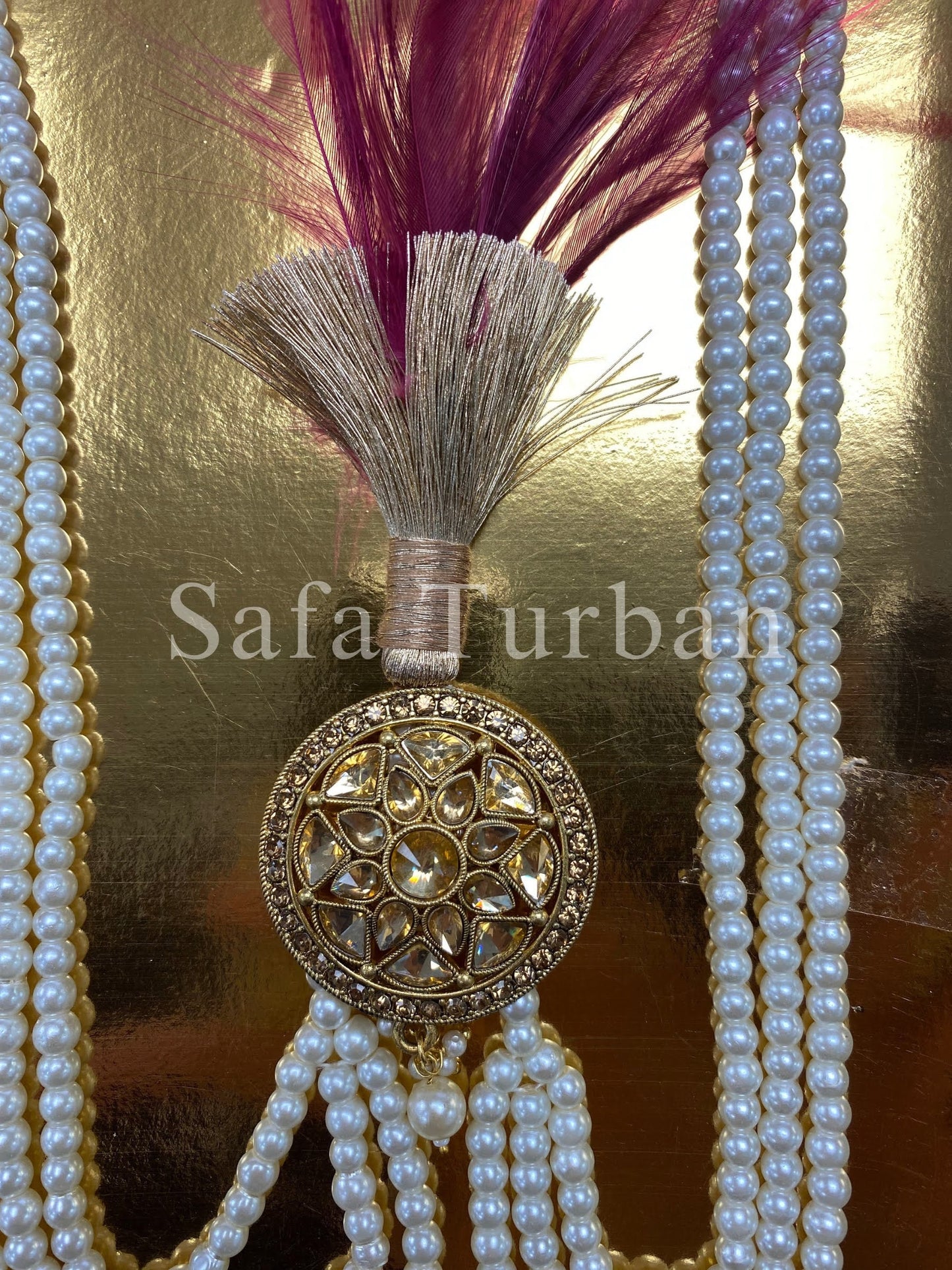 Indian Wedding Accessories- Gold and White Gold-Plated Kundan and Pearls Kalangi/Kalgi for Men's Safa/Groom Turban