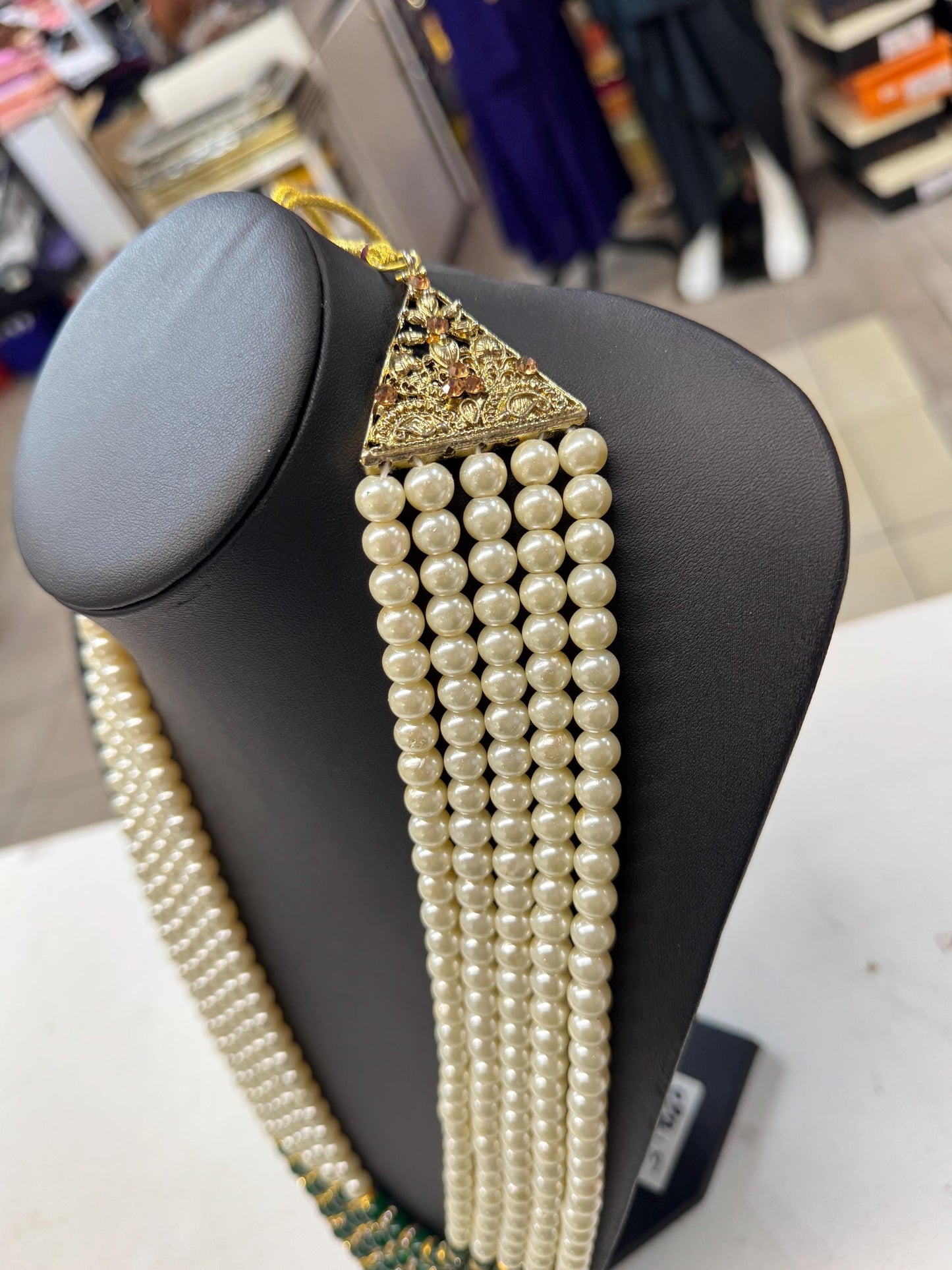 Indian Wedding- Green & white Pearl Necklace for Men/Groom for Wedding