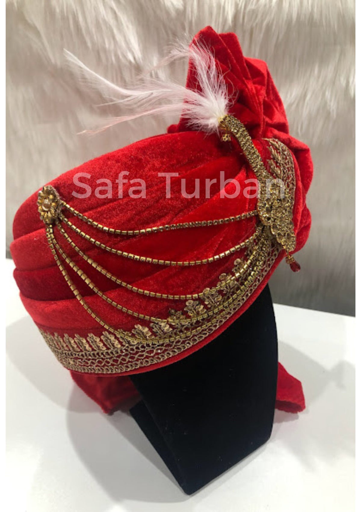 Groom Wedding Turban- Red Velvet Turban- Safa Turban/Pagdi/Premade Turban/ Wedding Safa/Turban/Pagdi for Men (Groom)/ Thalapa