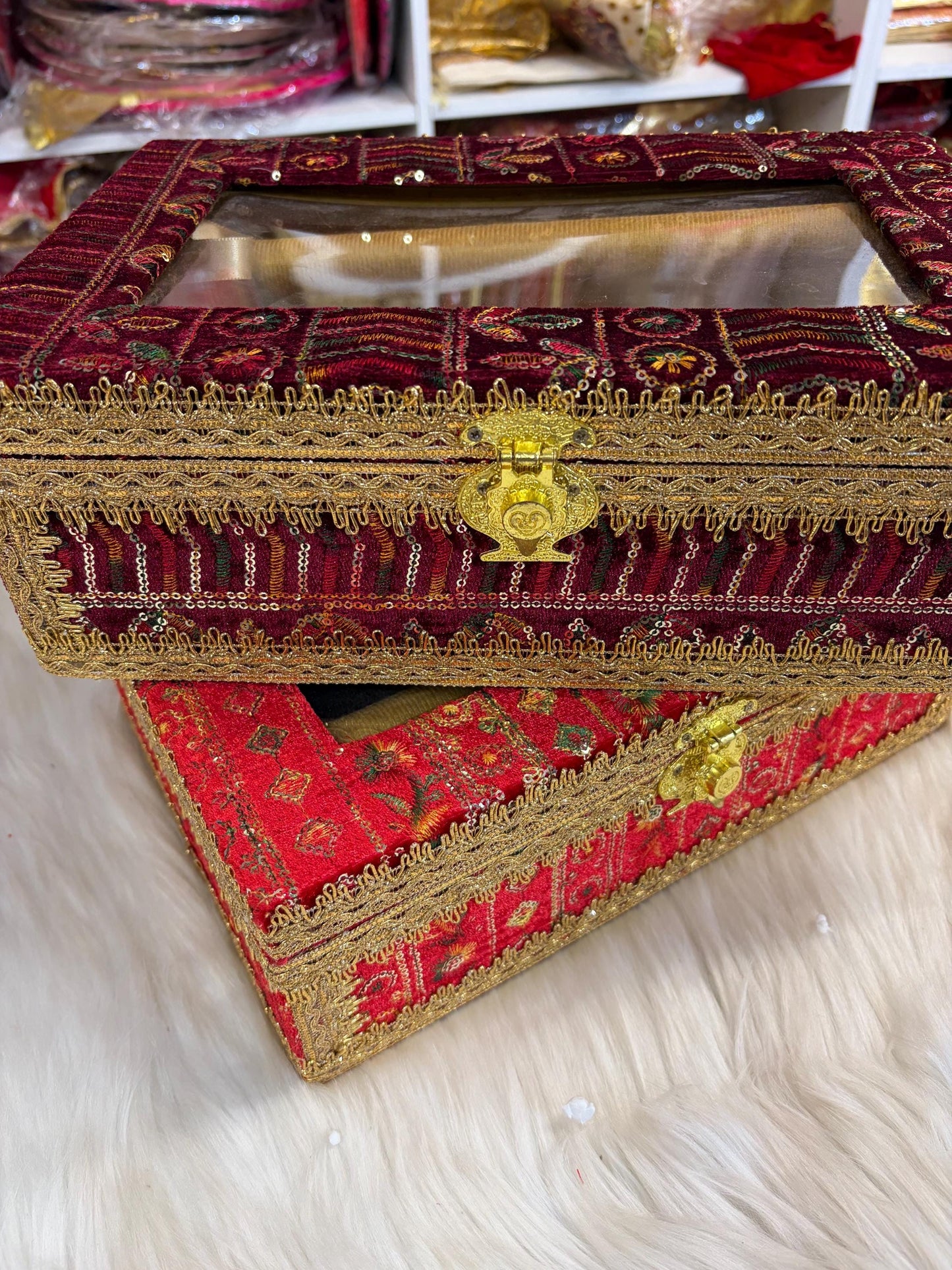 Churra Box- Velvet Embroided handcrafted Box- Trousseau Box- Churra bangle Box- Bridal Chura- Bridal Bangles- Bangle Storage Box