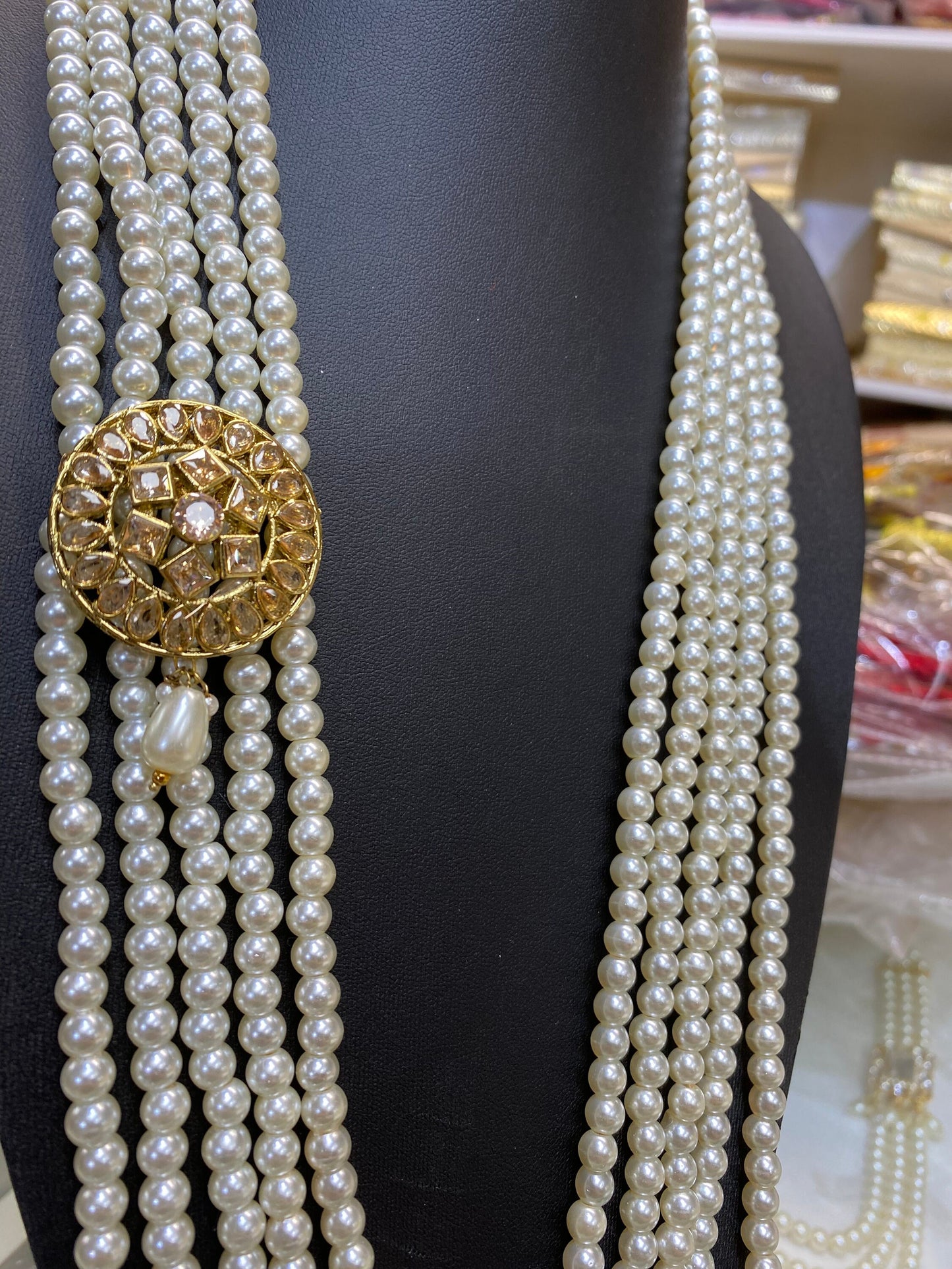 Indian Wedding-Pearl Necklace with Brooch, five Layered Maharaja Haar/ Necklace for Groom for Wedding