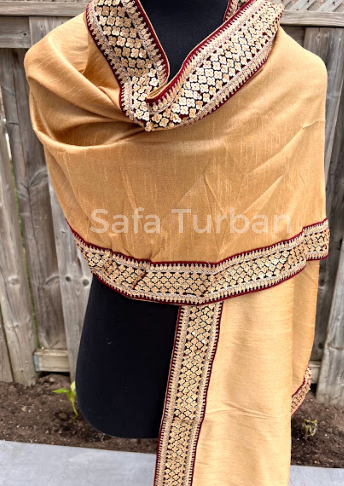 Groom Wedding Shawl- Raw Silk Fabric Shawl for Groom with Maroon Border (Beige) I Groom Palla I Wedding Duppata I Wedding Shawl