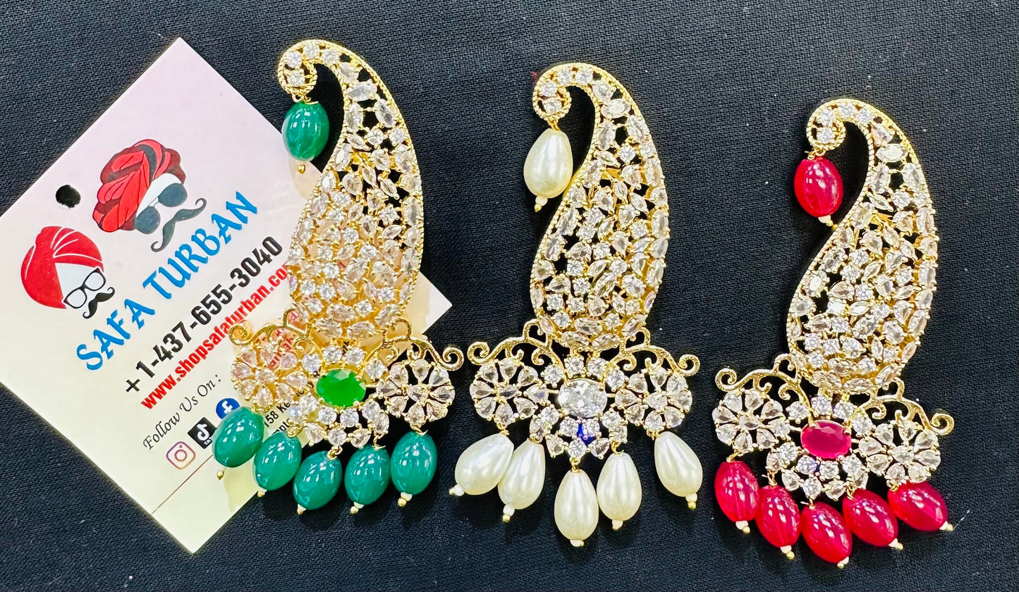 Indian Groom Wedding Accessories- Green diamond Kalangi/Kalgi for Men's Safa/Groom Pagdi