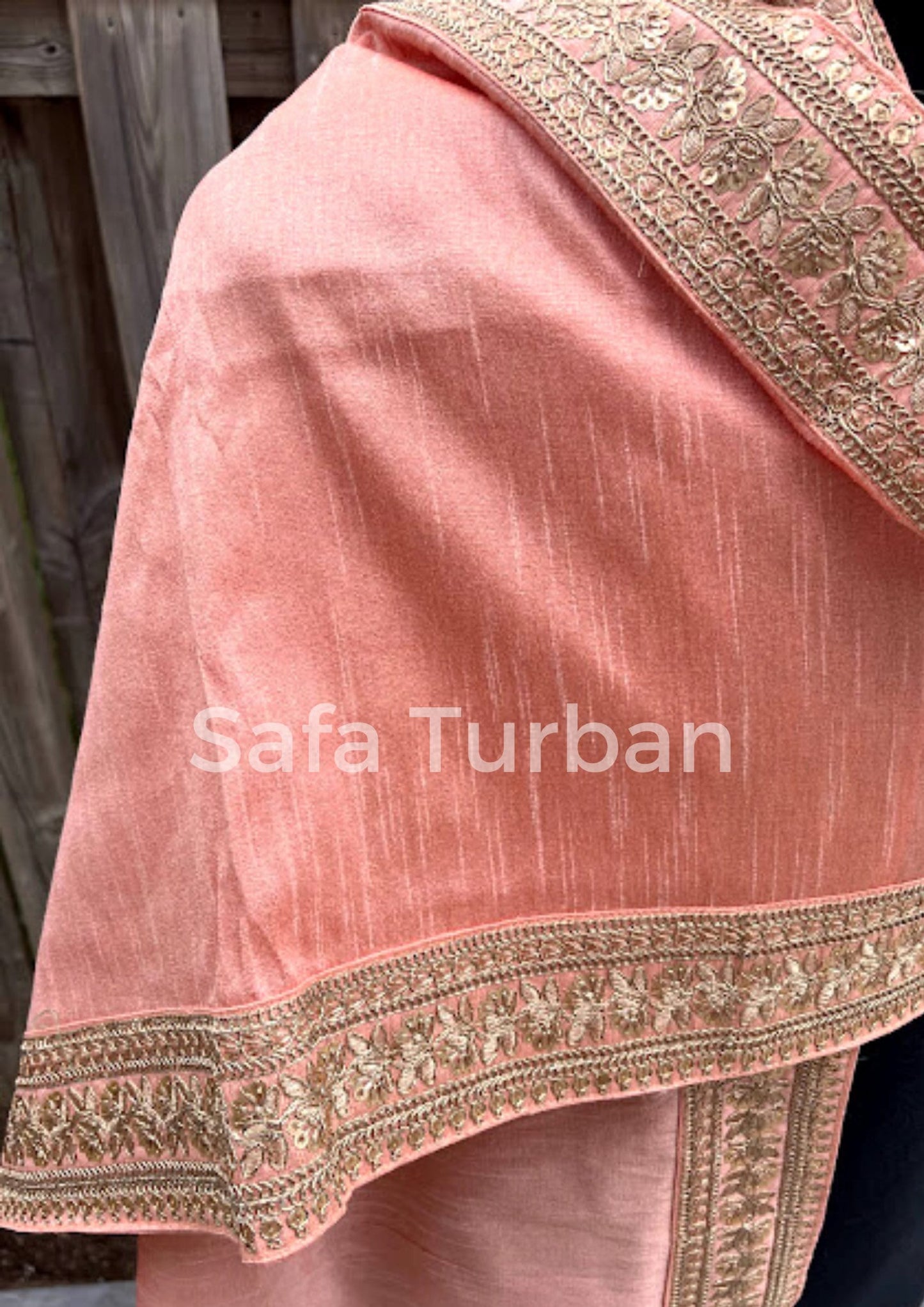 Groom Wedding Shawl- Raw Silk Fabric Shawl for Groom with Golden Border (Peach) I Groom Palla I Wedding Duppata I Wedding Shawl