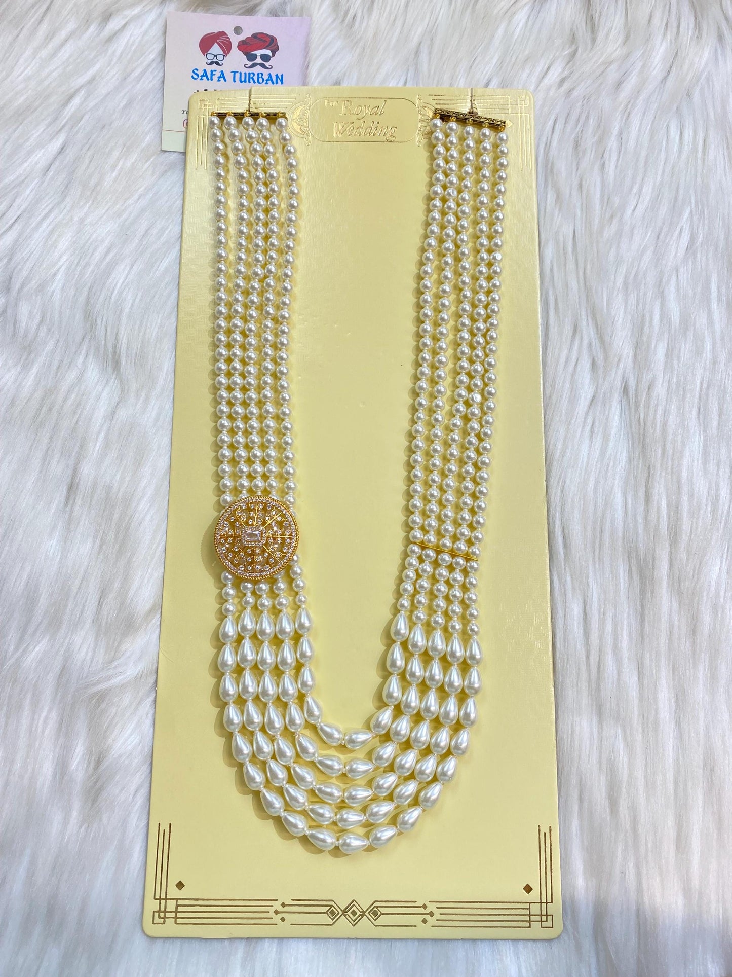 Indian Wedding- Pearl Necklace with Brooch for Men/Groom for Wedding (5Layers Pearl)