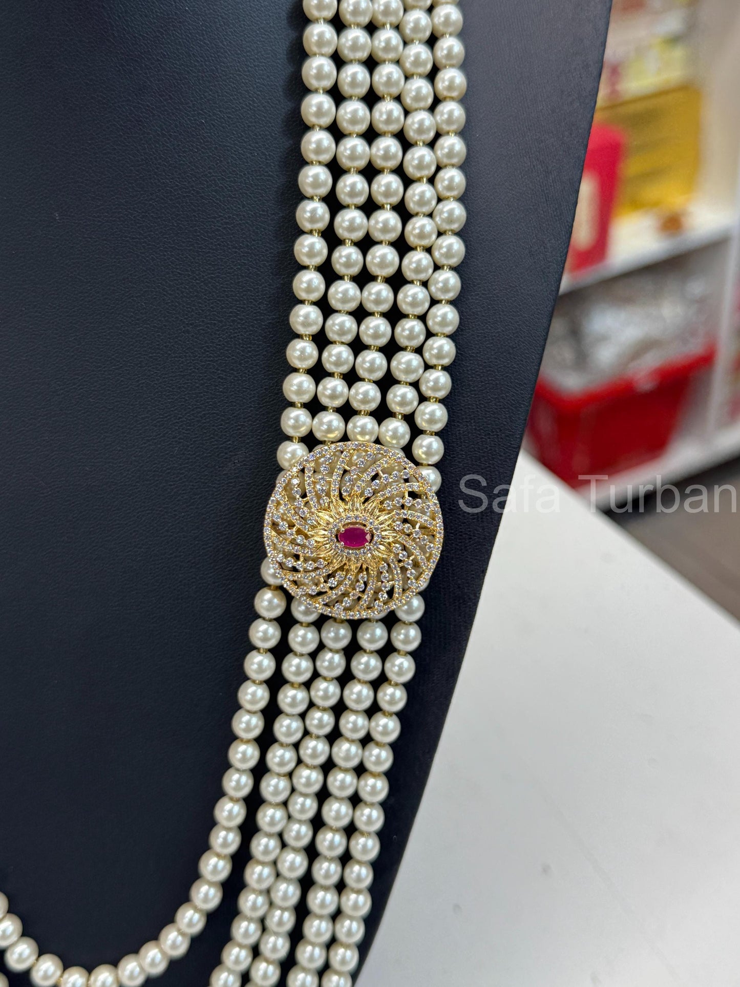 Indian Wedding-Pearl Necklace with Brooch, five Layered Maharaja Haar/ Necklace for Groom for Wedding