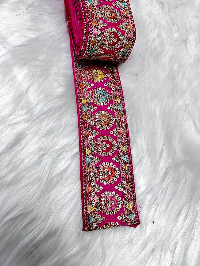 2.75" (inch) width Highlight Border Lace for Dresses, Sarees, Lehenga, Suits, Blouses, Dupatta, Chunri, and Craft