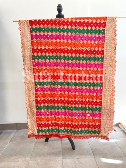 Phulkari Dupatta- Women's Phulkari Dupatta, Scarf, Multicolour Phulkari Chunni, Dupatta