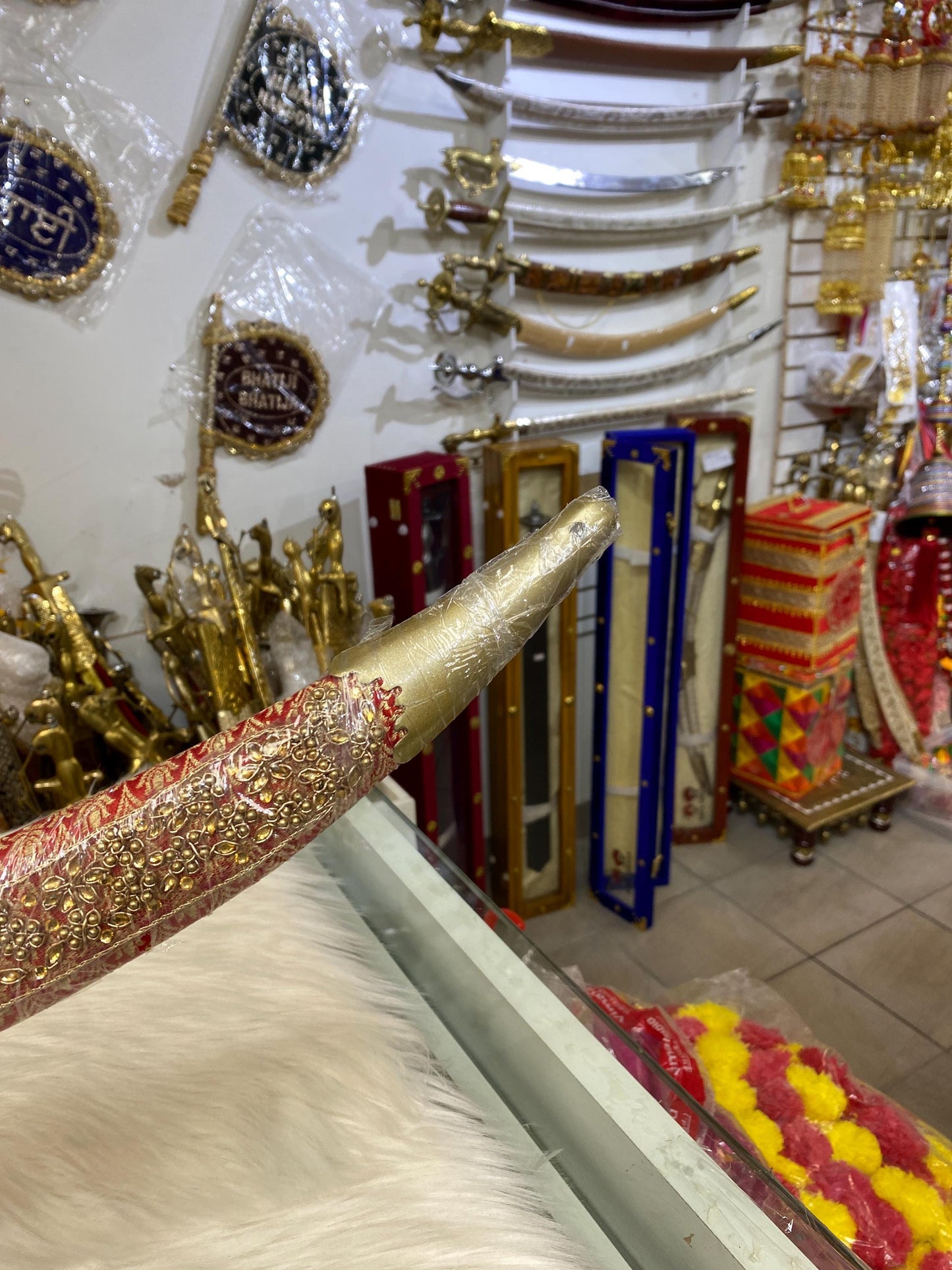 Indian Wedding Decorative Sword/Kirpan- Red and Gold Colour Sword with Golden handle/For wedding purpose/Indian Rajput Wedding Sword