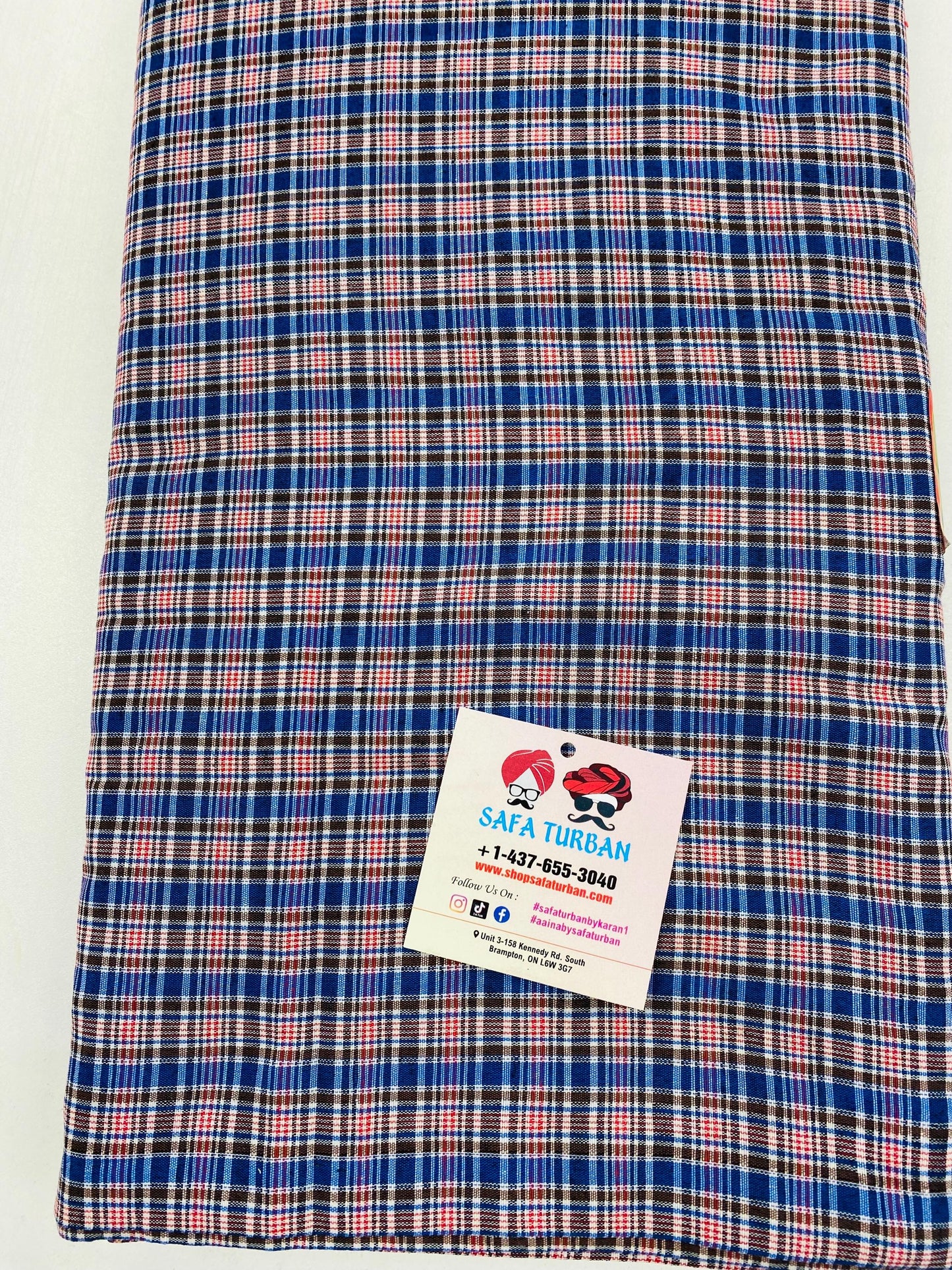 Sikh Desi Parna- Unstitched Royal Blue, Black and Red Check Turban (Dabbi wala Parna)