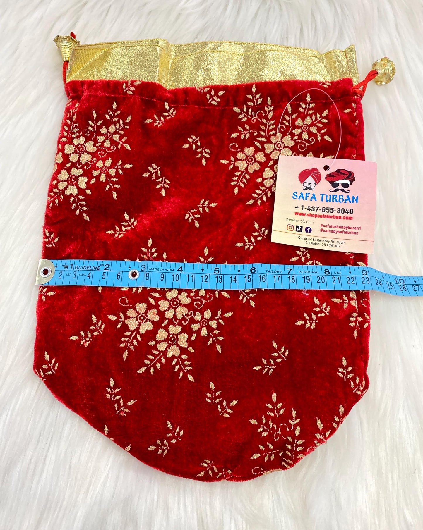 Indian Wedding- Desi Mithai/ Bhaji/Ladoo Bag- Potli Bag for Return Gifts Wedding II Sweets Bag Gift II Print potli (Red)