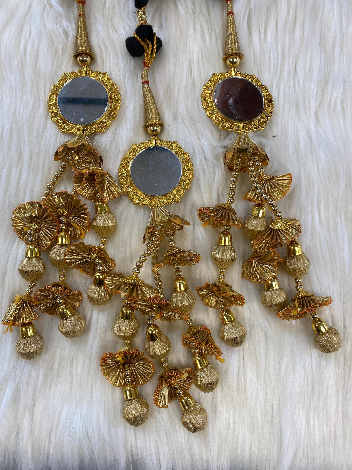 Punjabi Golden and multi Colour Fabric Parandi Tassles Hair Extensions with Beads for Women and Girls (Sold per piece)