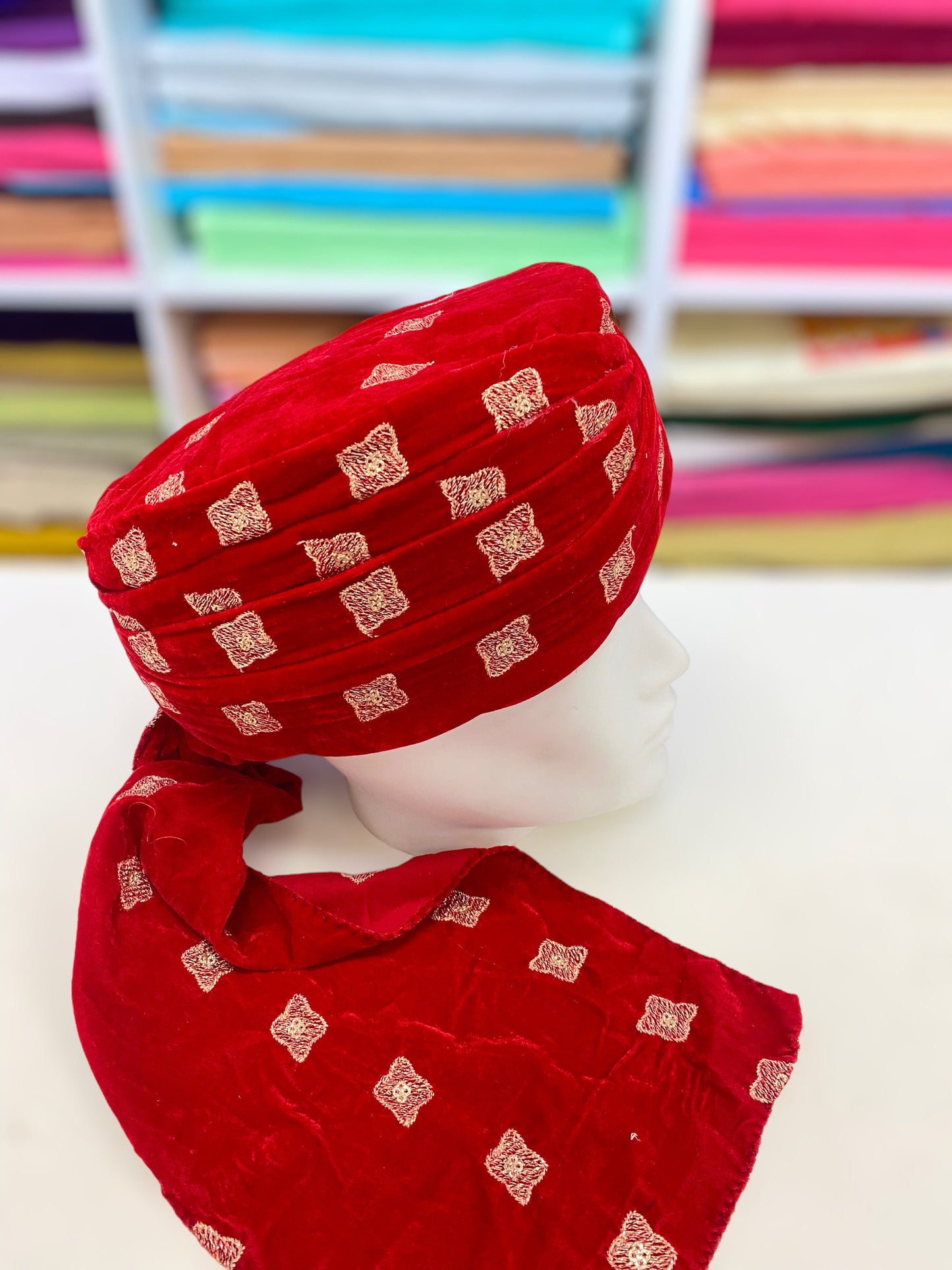 Groom Wedding Turban-Red Velvet Turban- Safa Turban/Pagdi/Premade Turban/ Wedding Safa/Turban/Pagdi for Men (Groom)/ Thalapa
