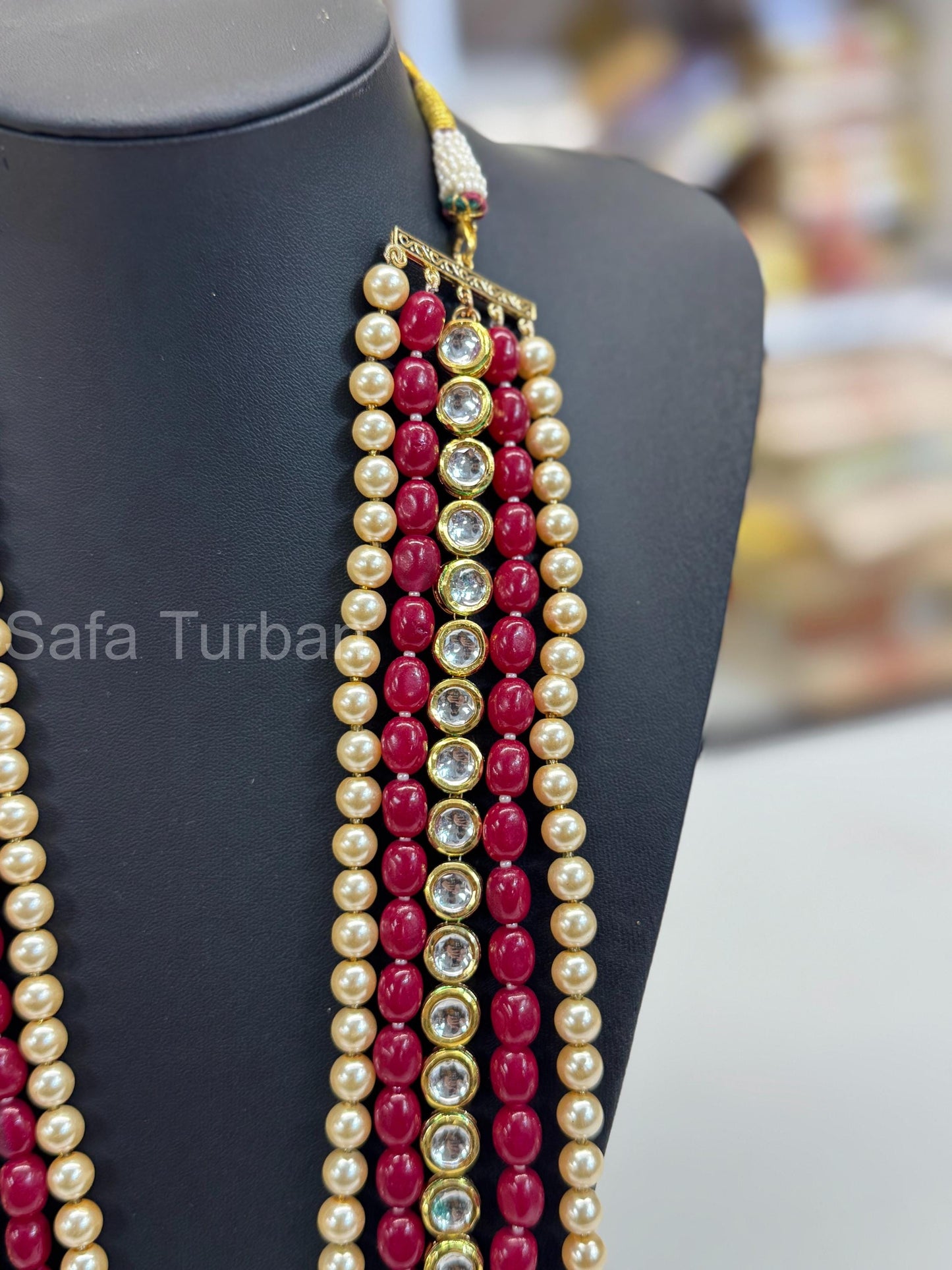Indian Wedding- Pearl Necklace with Kundan layer for Men/Groom for Wedding (5Layers Pearl)