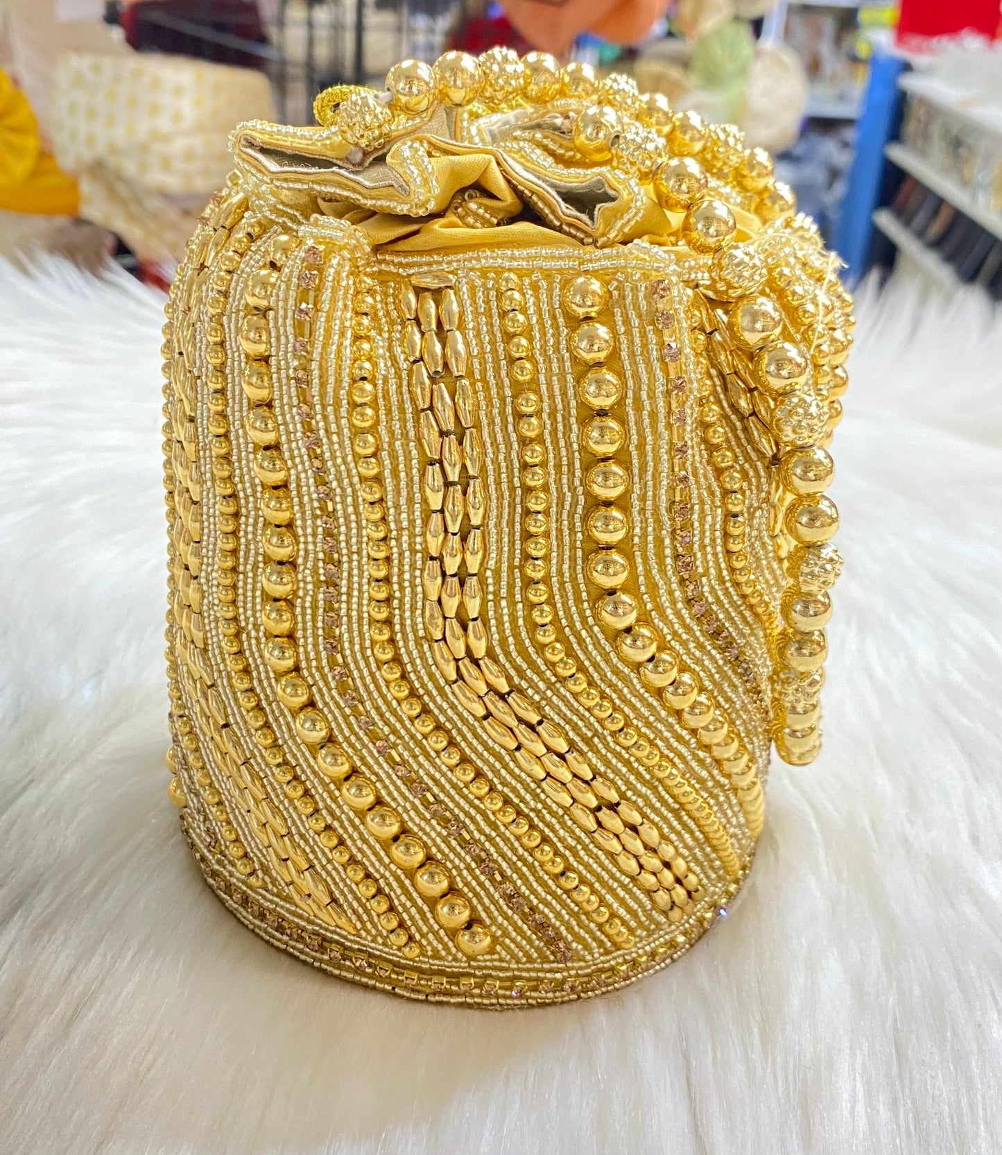 Designer Bridal Potli Bag for women with Embroidery and Embellished Stones- Gold