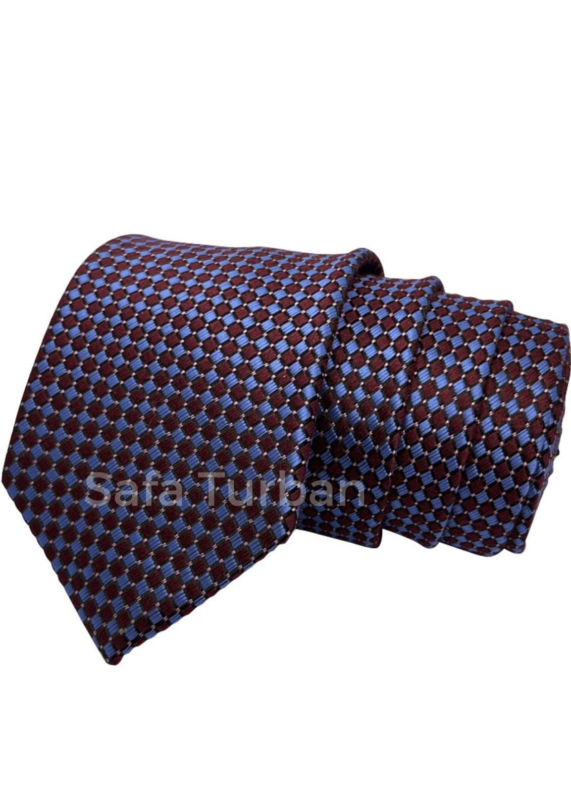 Mens Plaid Micro Self Silk Necktie Gift Set With Pocket Square (Royal Blue/Maroon)