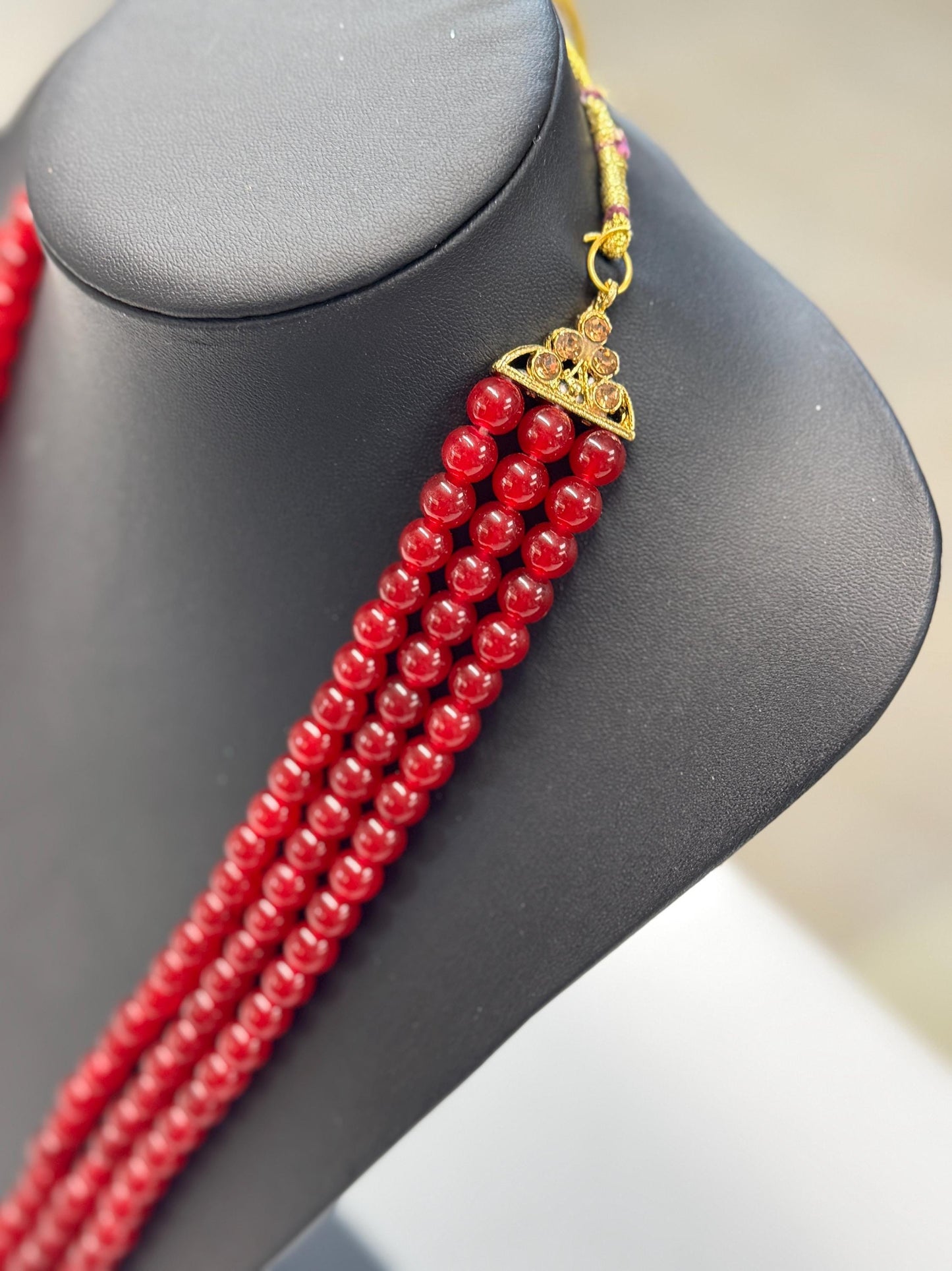 Indian Wedding- Red/Maroon (Bright Red) - Pearl Necklace for Men/Groom for Wedding