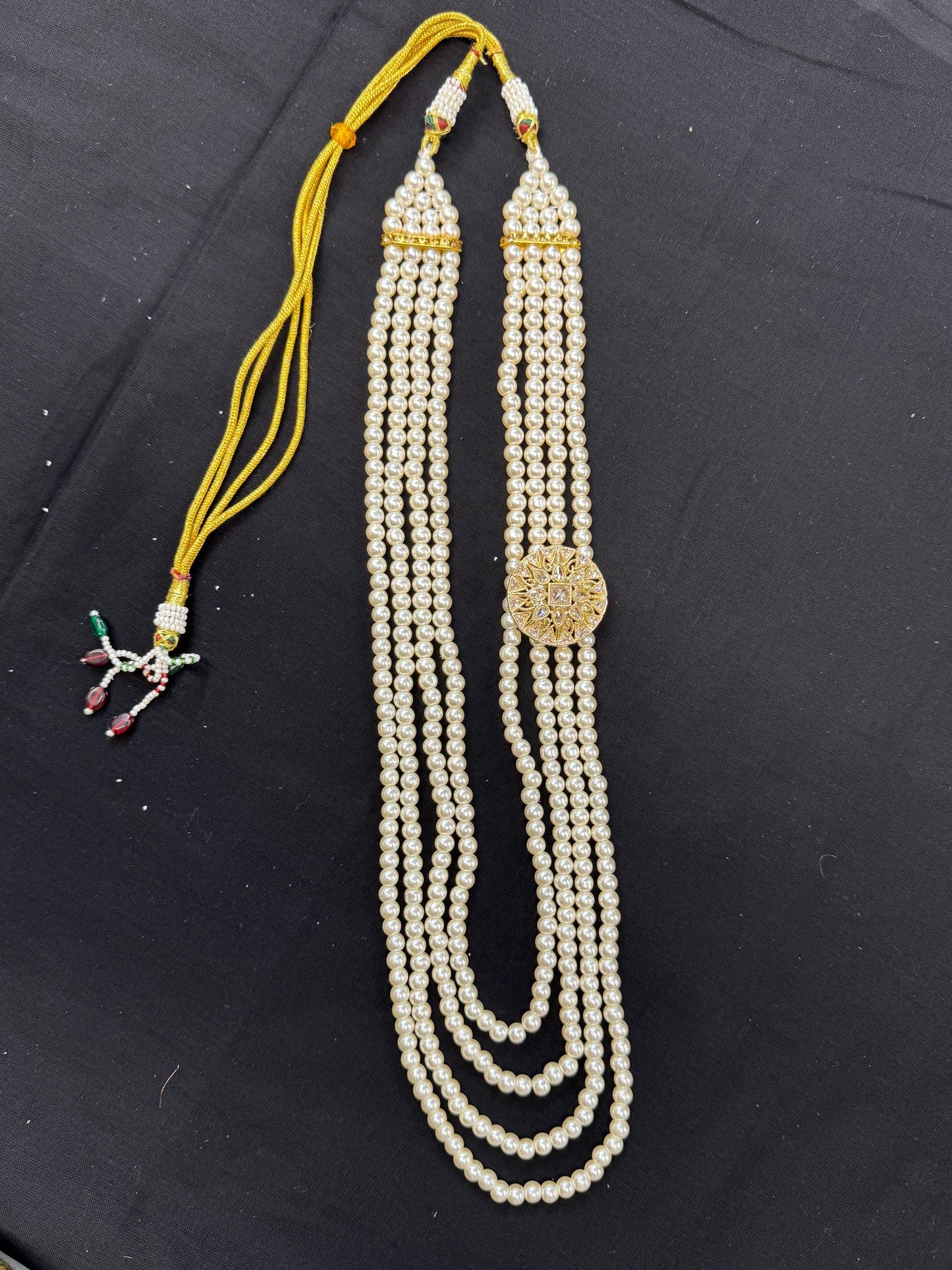 Kalgi, Sehra and Pearl Necklace Set - Kalangi/Kalgi, Traditional Sehra, Pearl Necklace with Brooch for Groom (Trio Combo)
