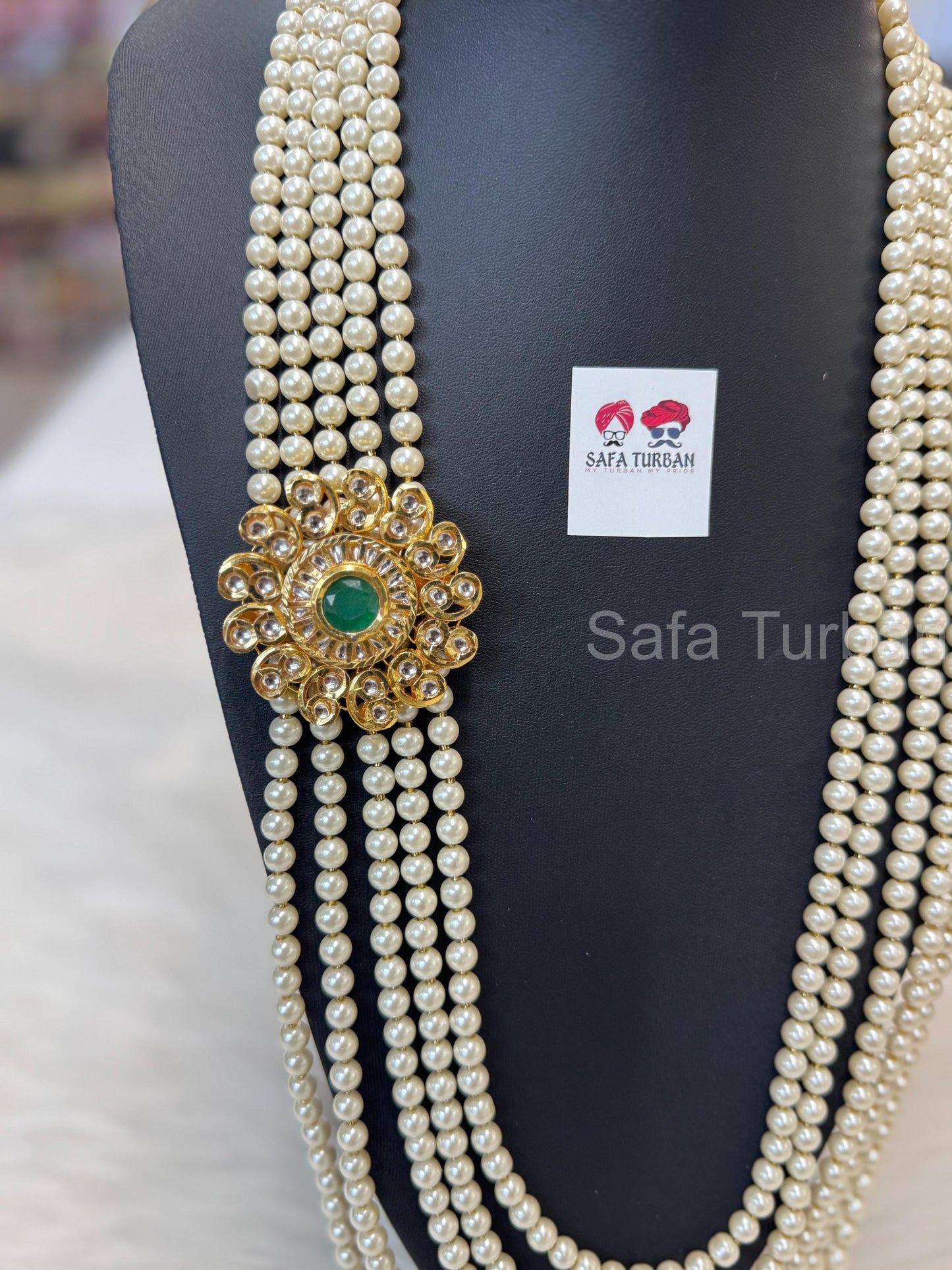 Indian Wedding- Pearl Stone Five Layer Studded Necklace for Men/Groom for Wedding