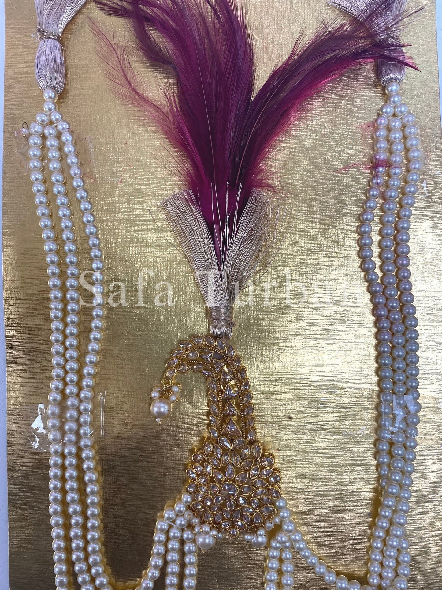 Indian Wedding Accessories- Gold and White Gold-Plated Kundan and Pearls Kalangi/Kalgi for Men's Safa/Groom Turban
