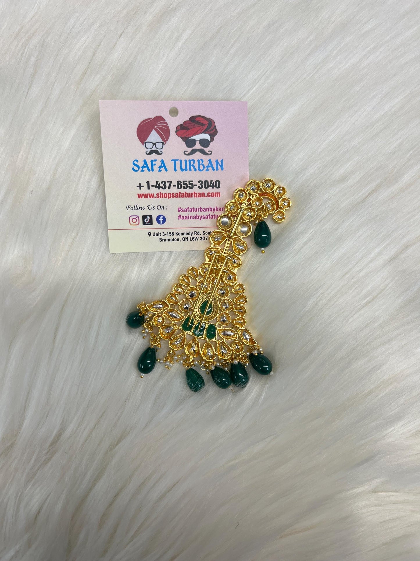Indian Groom Wedding Accessories- Green Colour- Pachi Kundan Kalangi/Kalgi for Men's Safa/Groom Pagdi