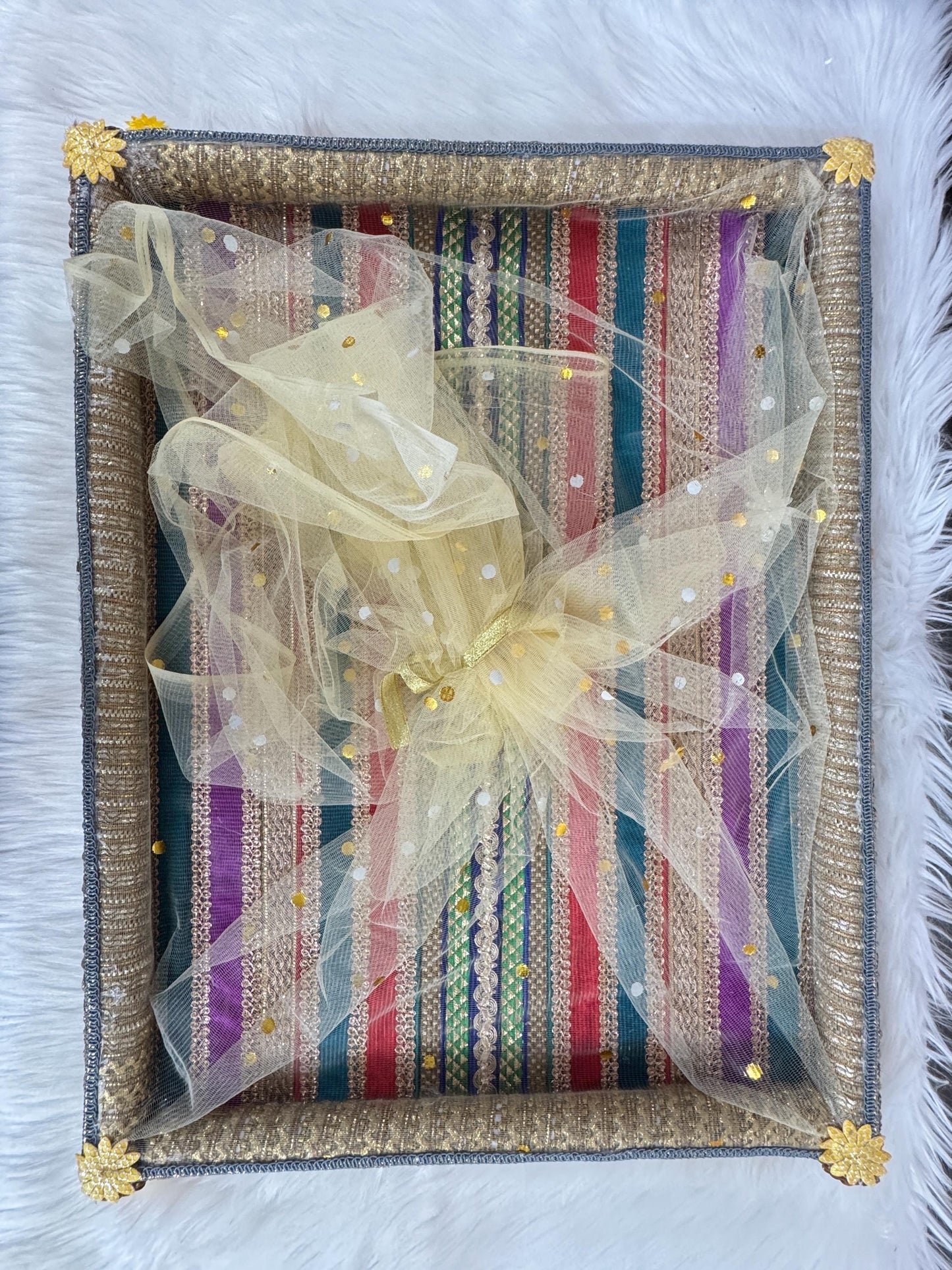 Gifting Best Wishes Wedding/Shagun Tray/Gift/Packing Tray/Decorative multicoloured Tray with Golden Work