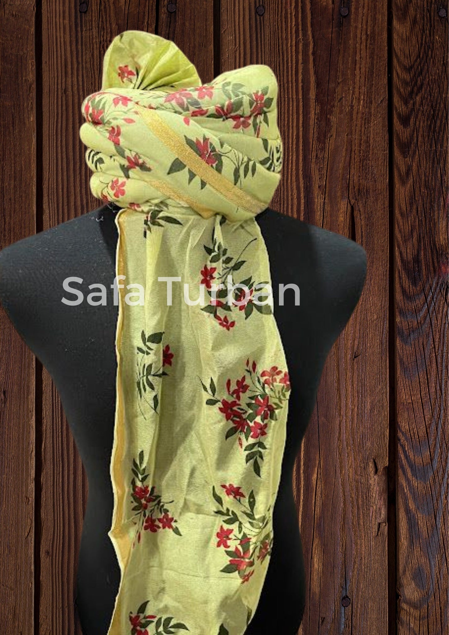 Baraati Wedding Turban- Green Floral- Safa Turban/Pagdi/Premade Turban/ Wedding Safa/Turban/Pagdi for Men (Baraati/Family Turban)