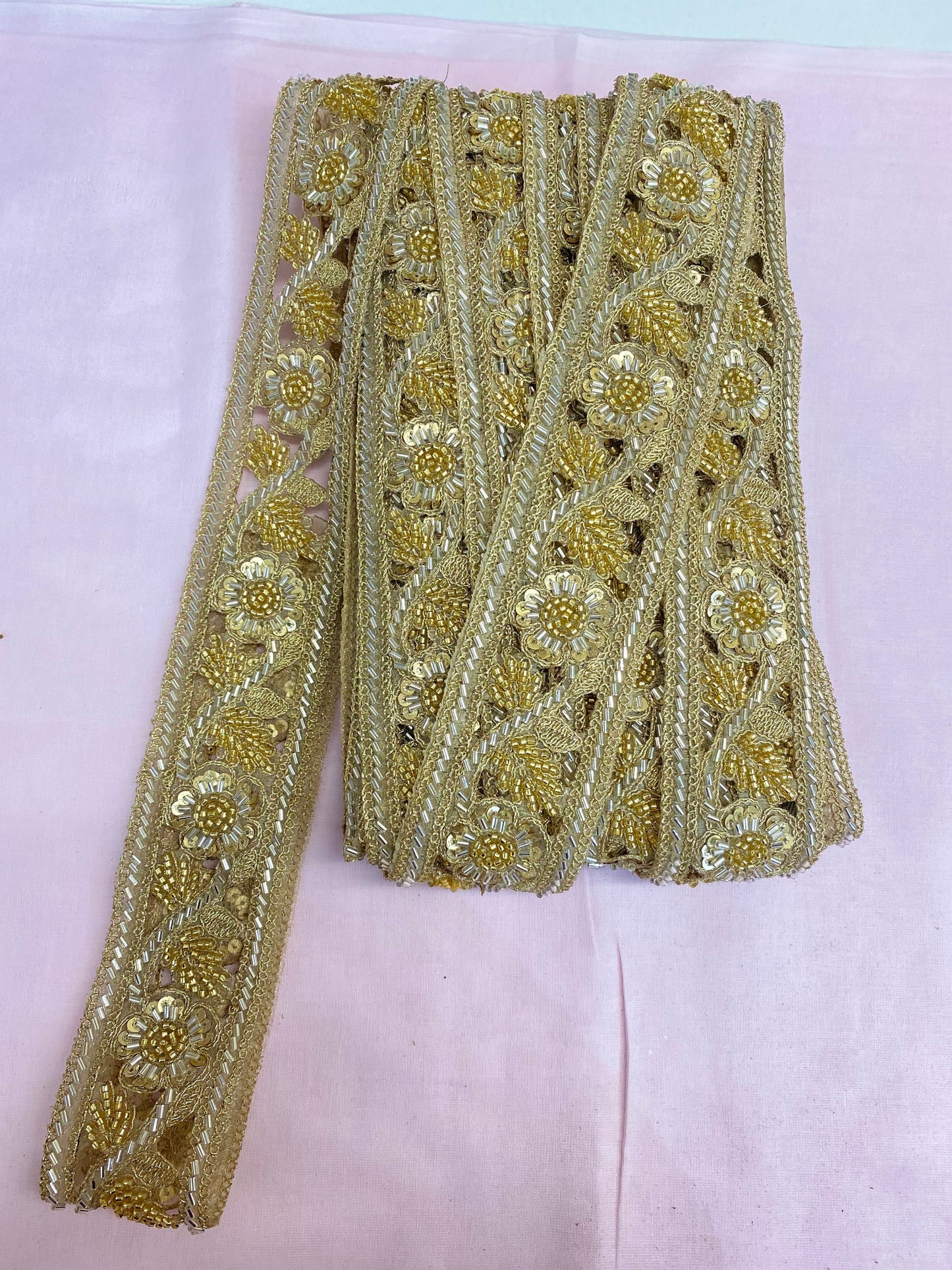 Golden Nalki CutWork Lace 2"(inch) for Dresses, Sarees, Lehenga, Suits, Blouses, Dupatta, Chunri, and Craft (9 meters roll)