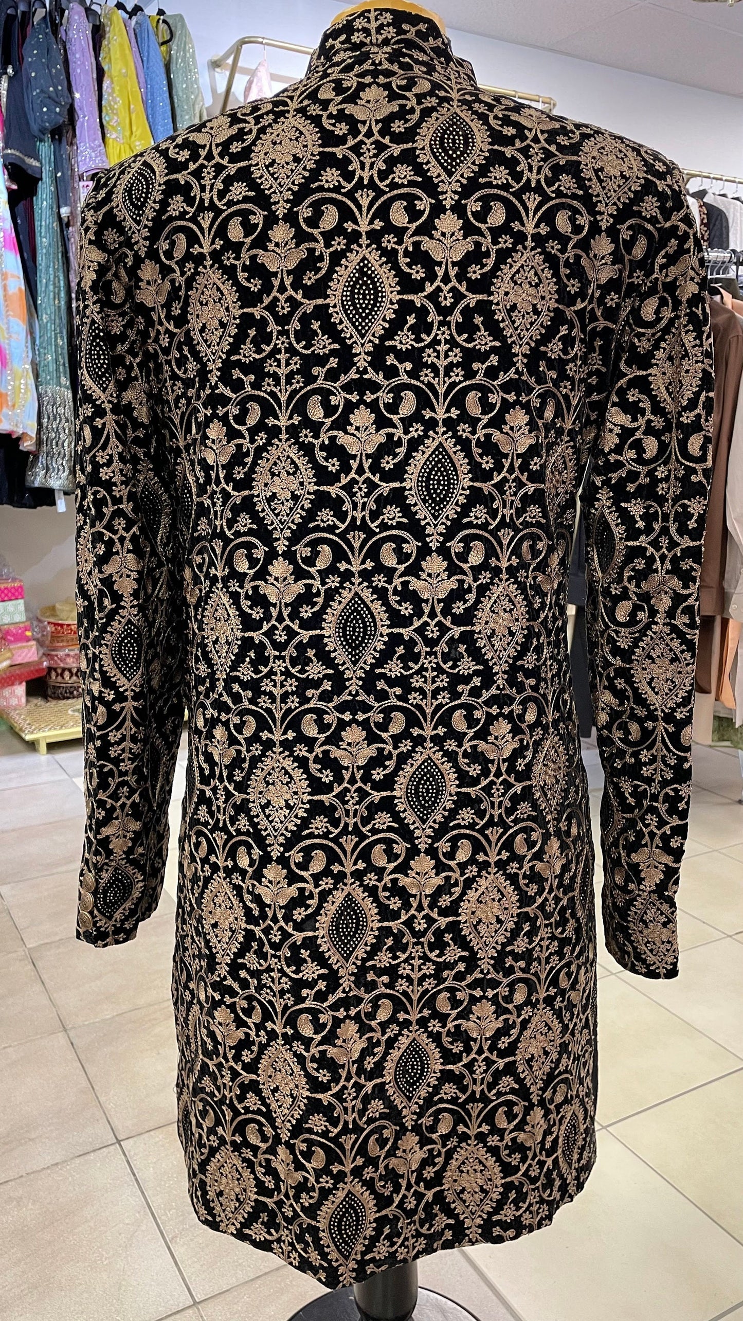 Designer Black Indo Western Coat For Men With Embroidery