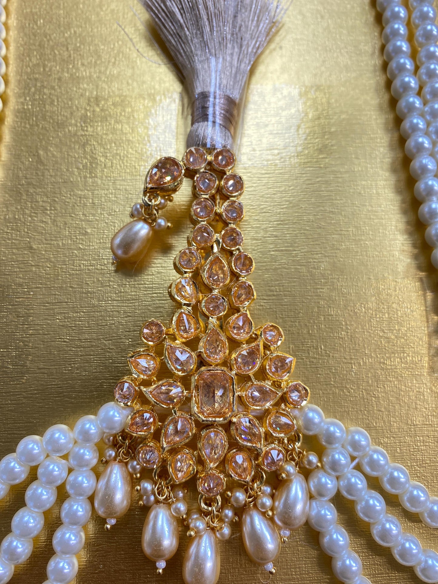 Indian Wedding Accessories- Kalangi/Kalgi for Men's Safa/Groom Turban (Golden Stone With pearl string)