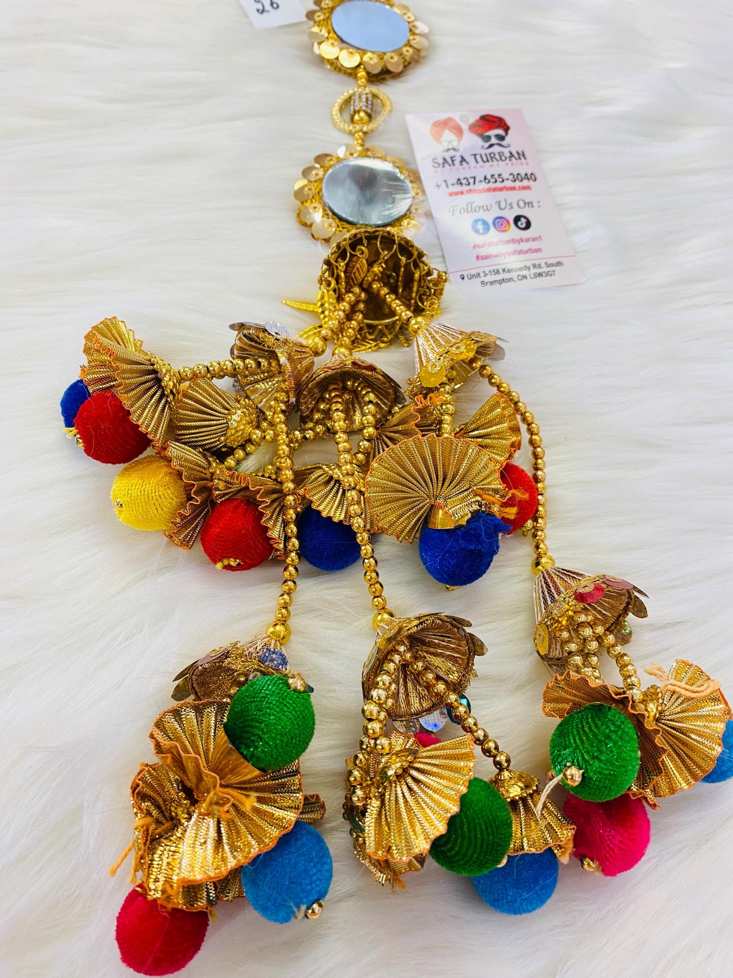 Punjabi Golden and multi Colour Fabric Parandi Tassles Hair Extensions with Beads for Women and Girls (Sold per piece)