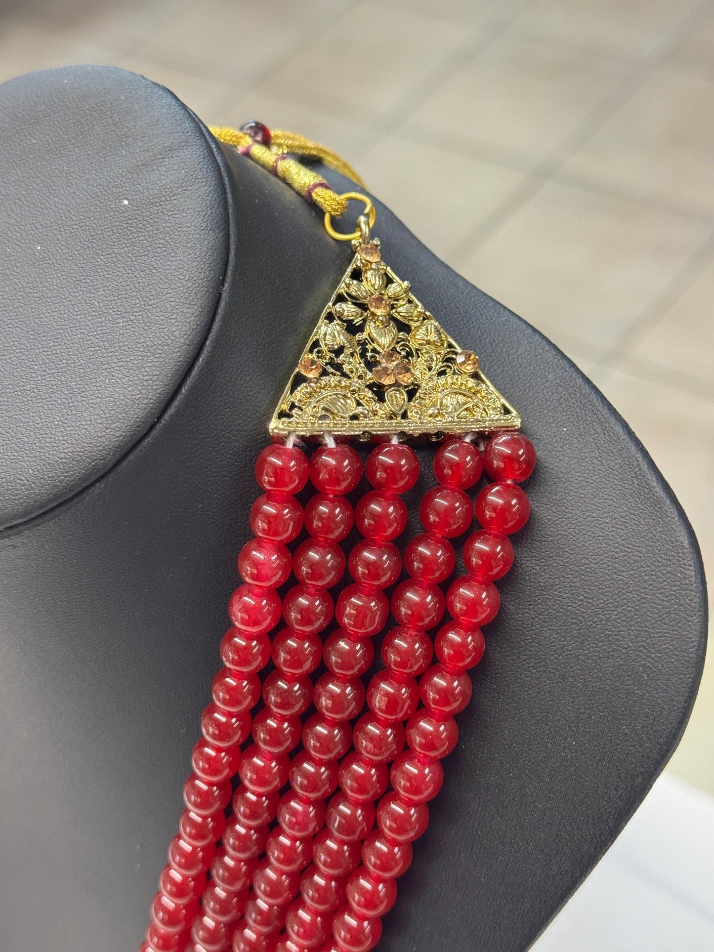 Indian Wedding- Red/Maroon (Bright Red) - White Pearl Necklace for Men/Groom for Wedding