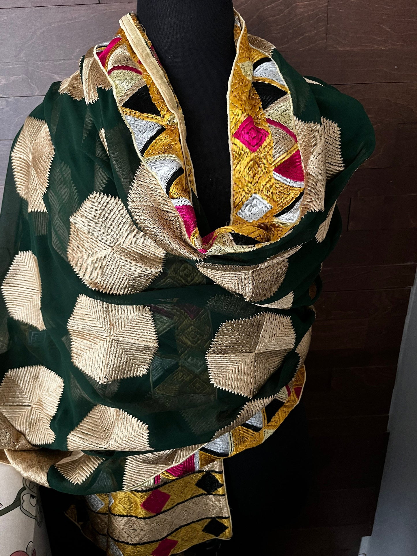 Phulkari Dupatta- Women's Phulkari Dupatta, Scarf, Multicolour Phulkari Chunni, Dupatta