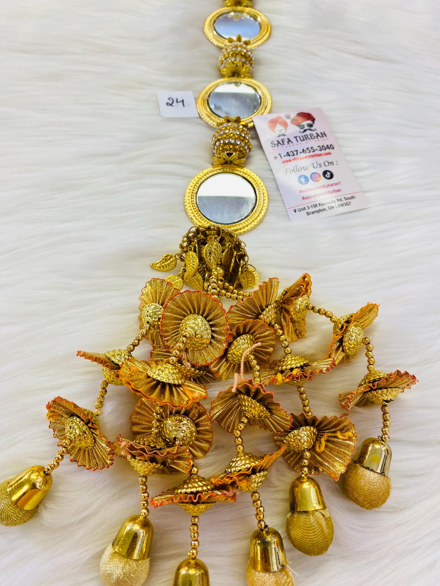 Punjabi Golden Colour Fabric Parandi Tassles Hair Extensions with Beads for Women and Girls (Sold per piece)