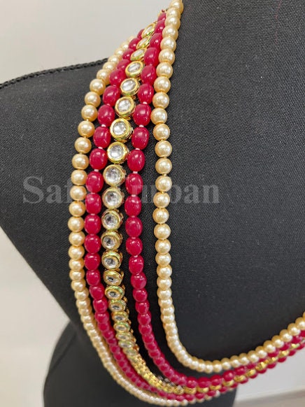 Indian Wedding- Pearl Necklace with Kundan layer for Men/Groom for Wedding (5Layers Pearl)