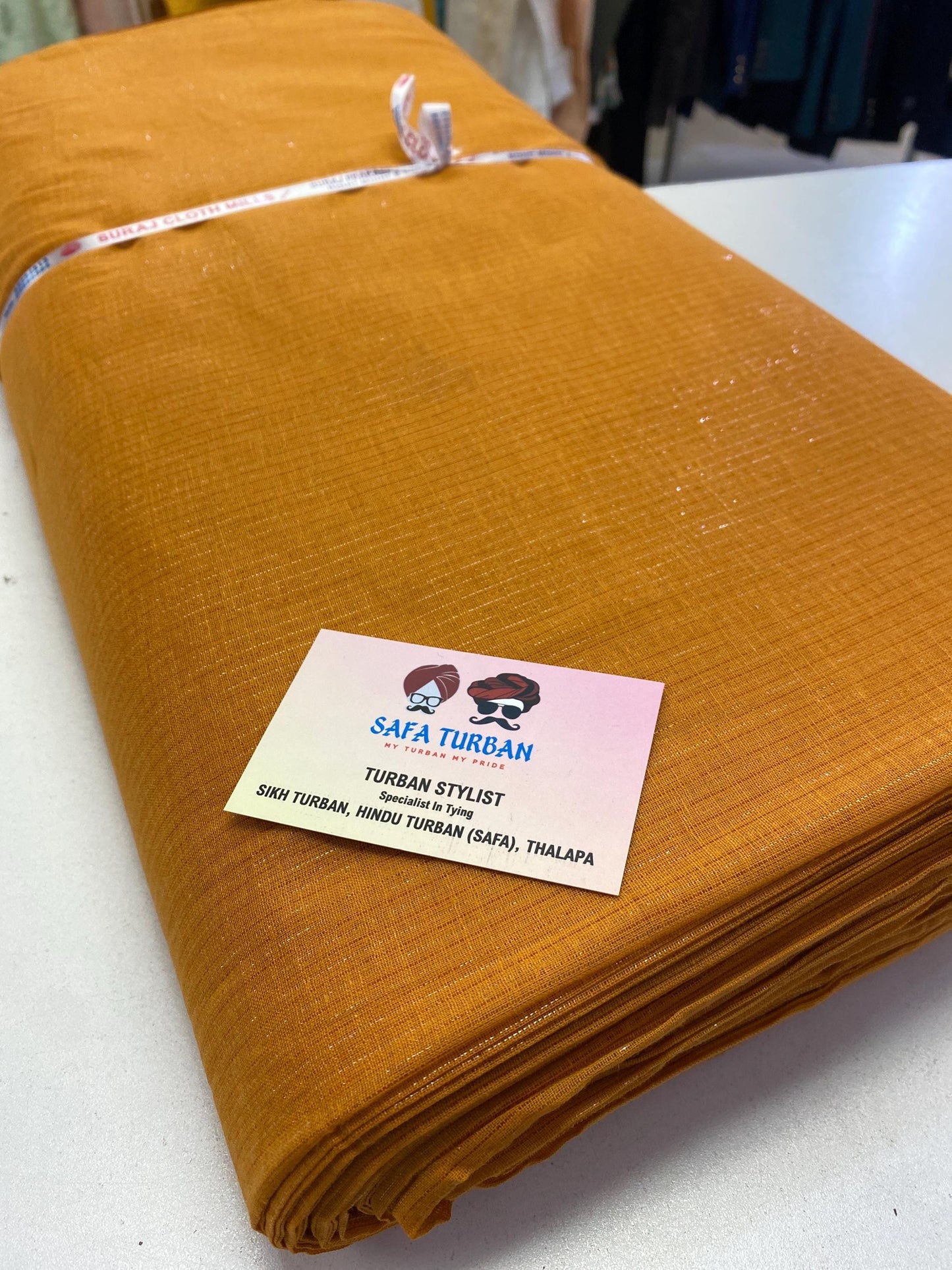 Sikh Turban- Printed Voile Turban Fabric- Mustard Colour, Sikh Turban, Turban Fabric, Printed Voile Turban, (stitching/peeko/edges finishing