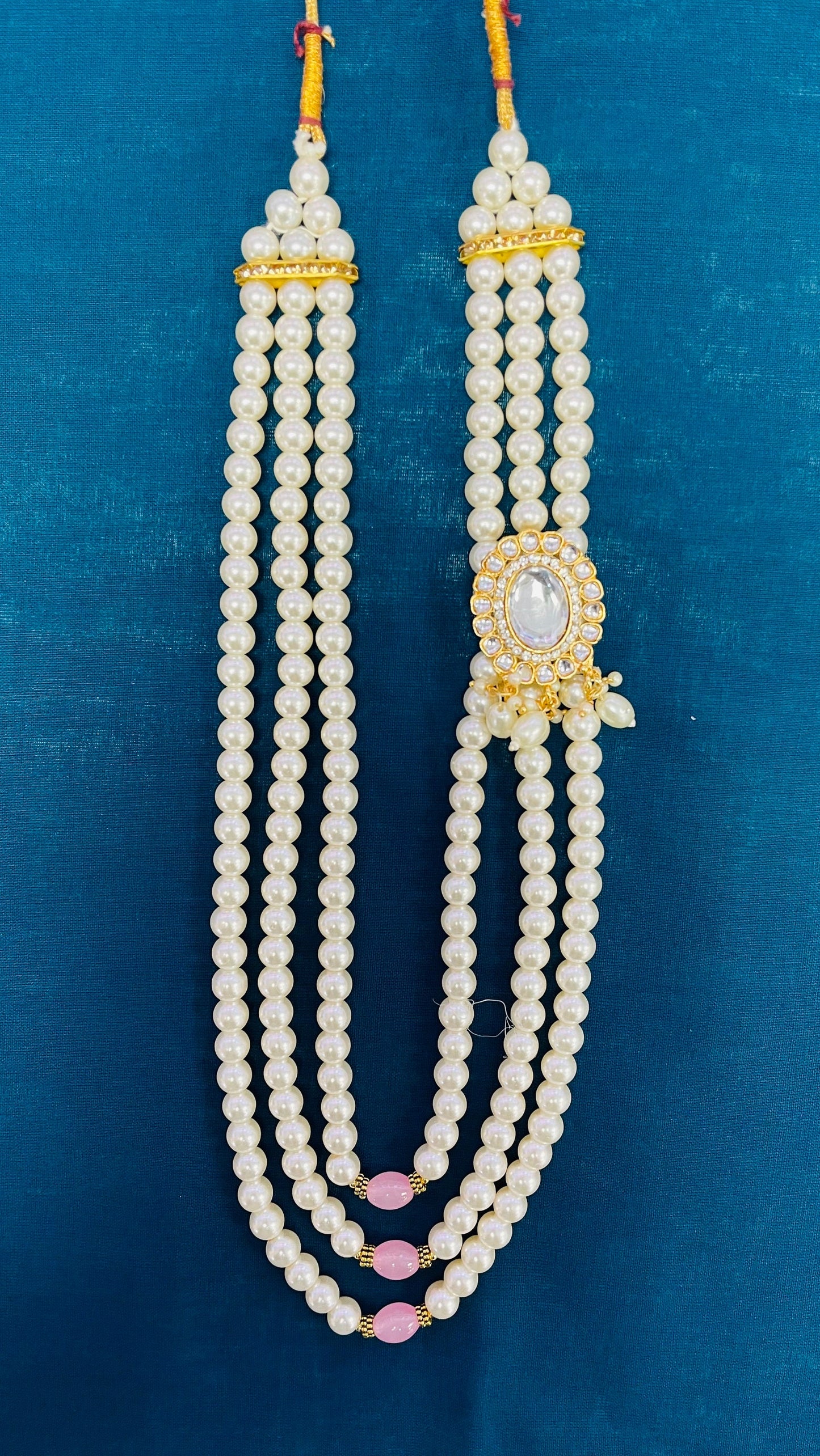 Indian Wedding- White/Offwhite Pearl Stone & Studded Necklace for Men/Groom/Dullah for Wedding