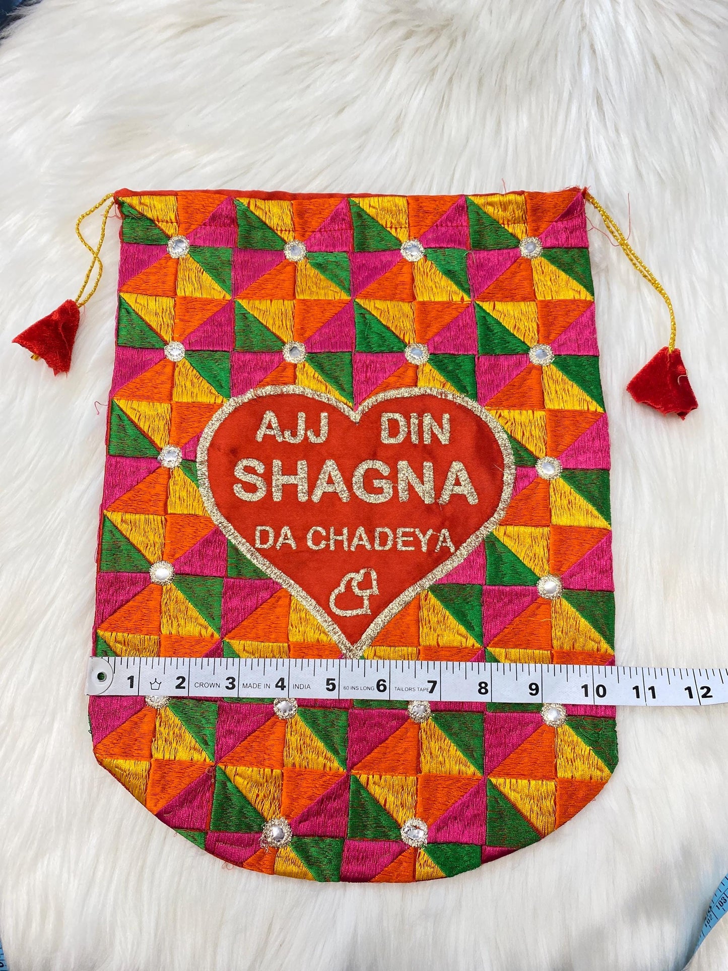 Indian Wedding- Desi Mithai/ Bhaji/Ladoo Bag- Potli Bag for Return Gifts Wedding II Sweets Bag Gift II Phulkari print potli
