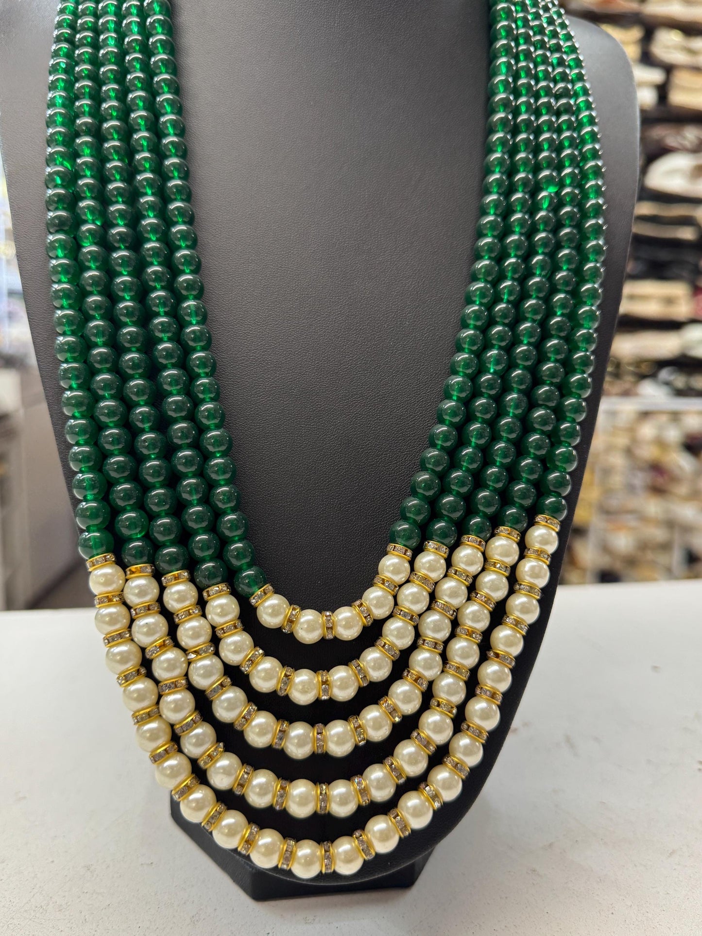 Indian Wedding- Green & white Pearl Necklace for Men/Groom for Wedding
