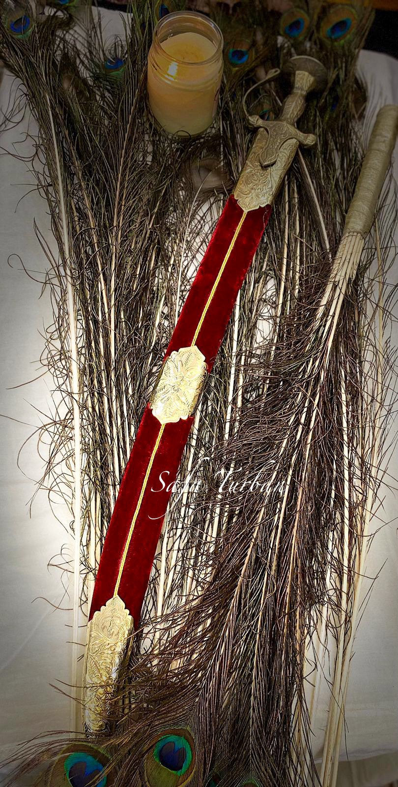 Indian Wedding Decorative Sword/Kirpan- Maroon Colour Sword with Golden work handle/For wedding purpose/Indian Rajput Wedding Sword