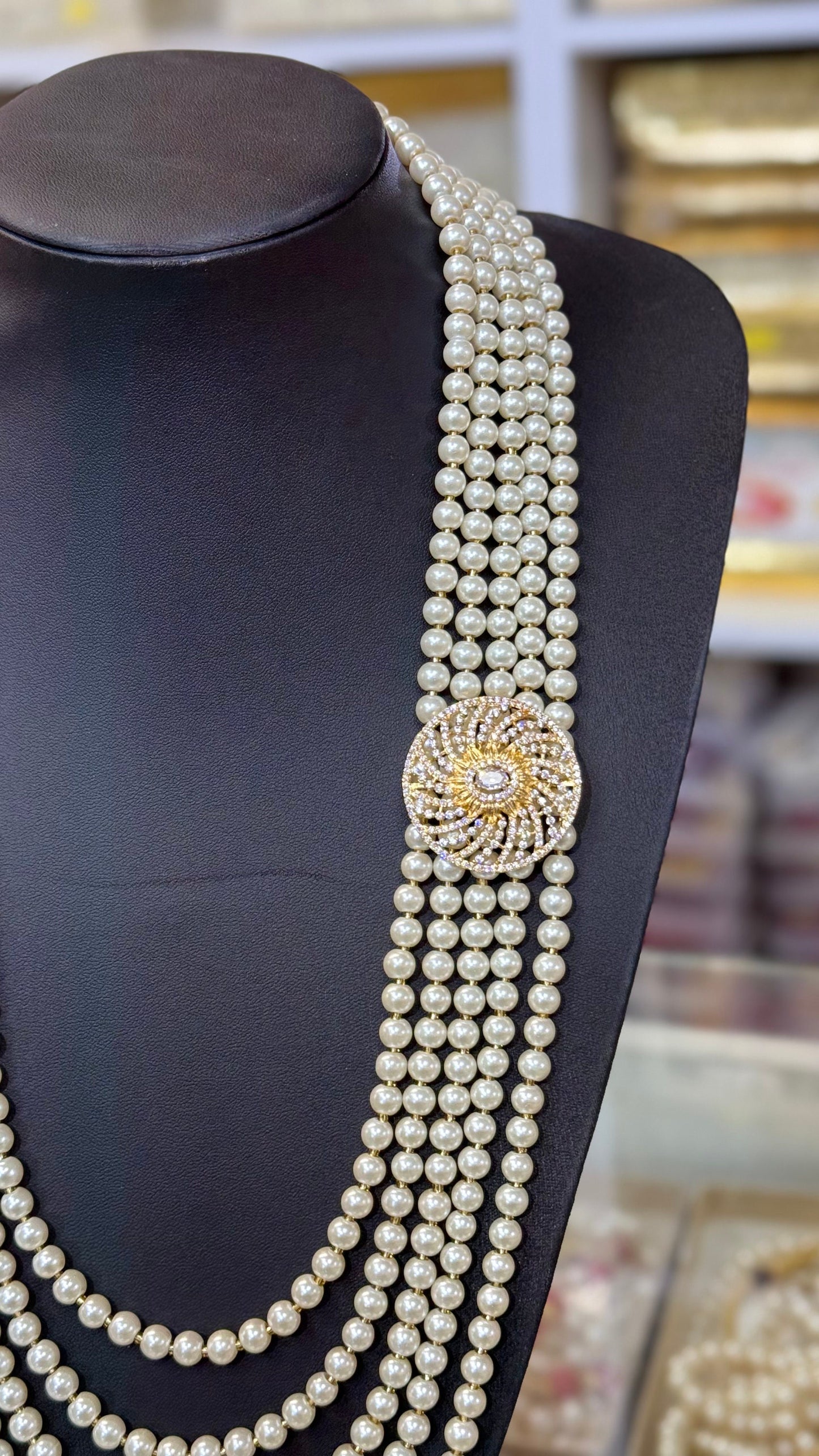 Indian Wedding- Pearl Stone Five Layer  Studded Necklace for Men/Groom for Wedding