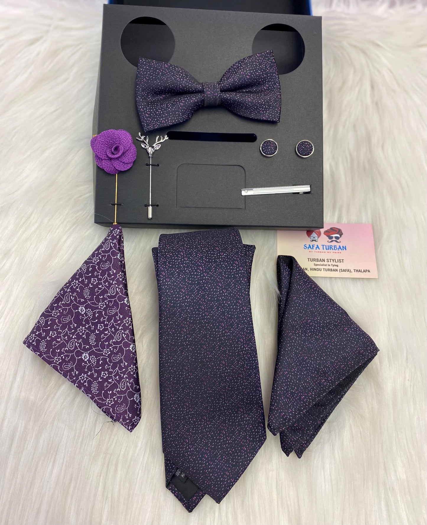 Silk Tie Set for Men - Tie Pocket Square Cufflinks Clip Set