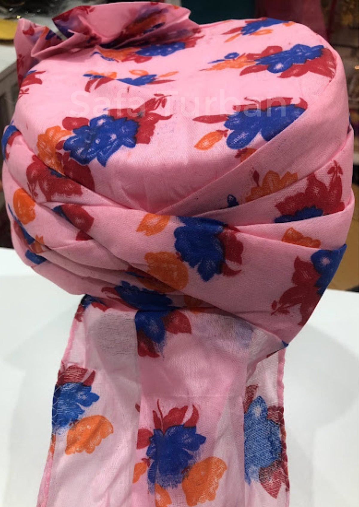 Baraati Wedding Turban- Pink Floral- Safa Turban/Pagdi/Premade Turban/ Wedding Safa/Turban/Pagdi for Men (Baraati/Family Turban)