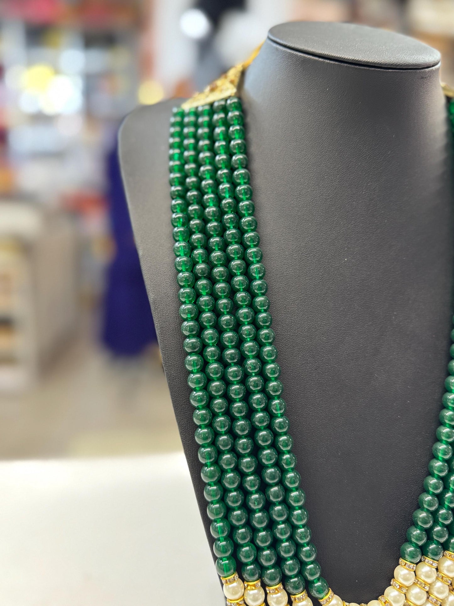 Indian Wedding- Green & white Pearl Necklace for Men/Groom for Wedding